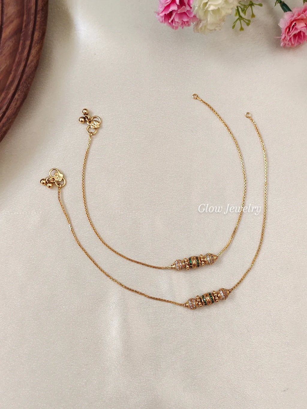 Premium Quality Gold Finish Kemp Triple Ball Anklets