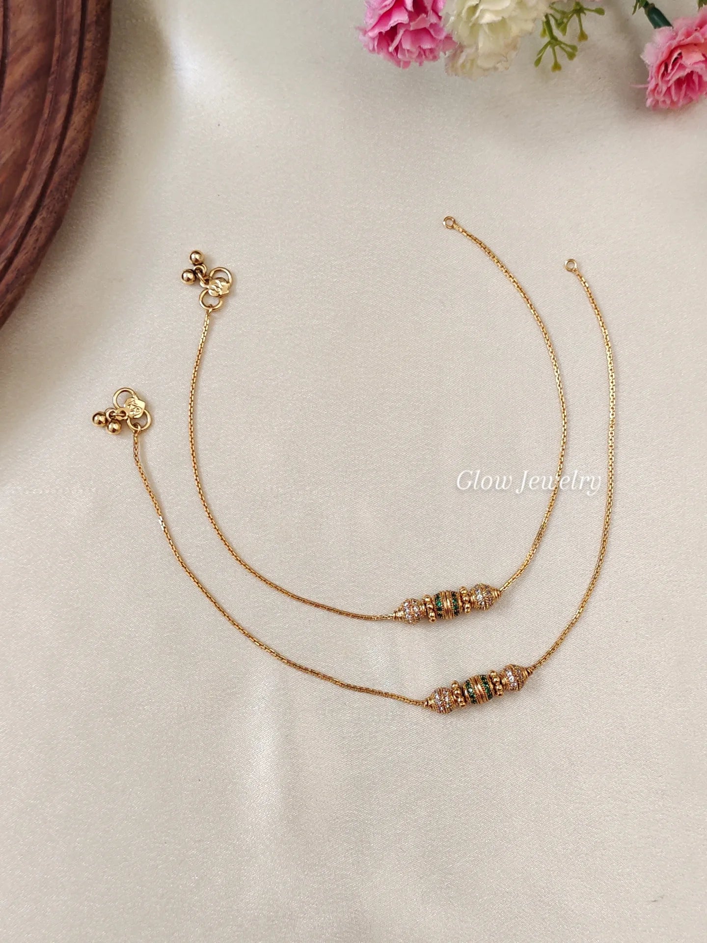 Premium Quality Gold Finish Kemp Triple Ball Anklets