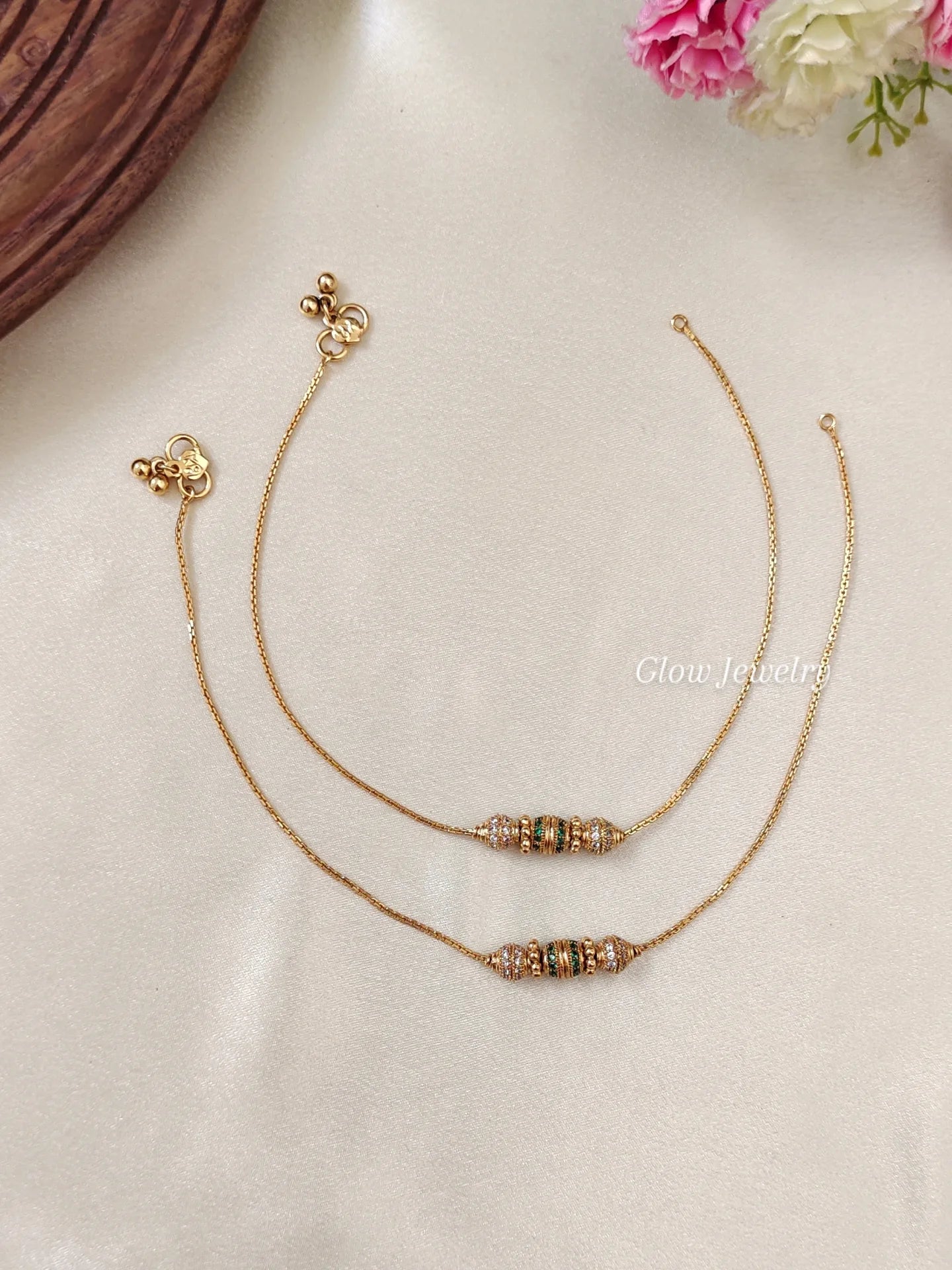 Premium Quality Gold Finish Kemp Triple Ball Anklets