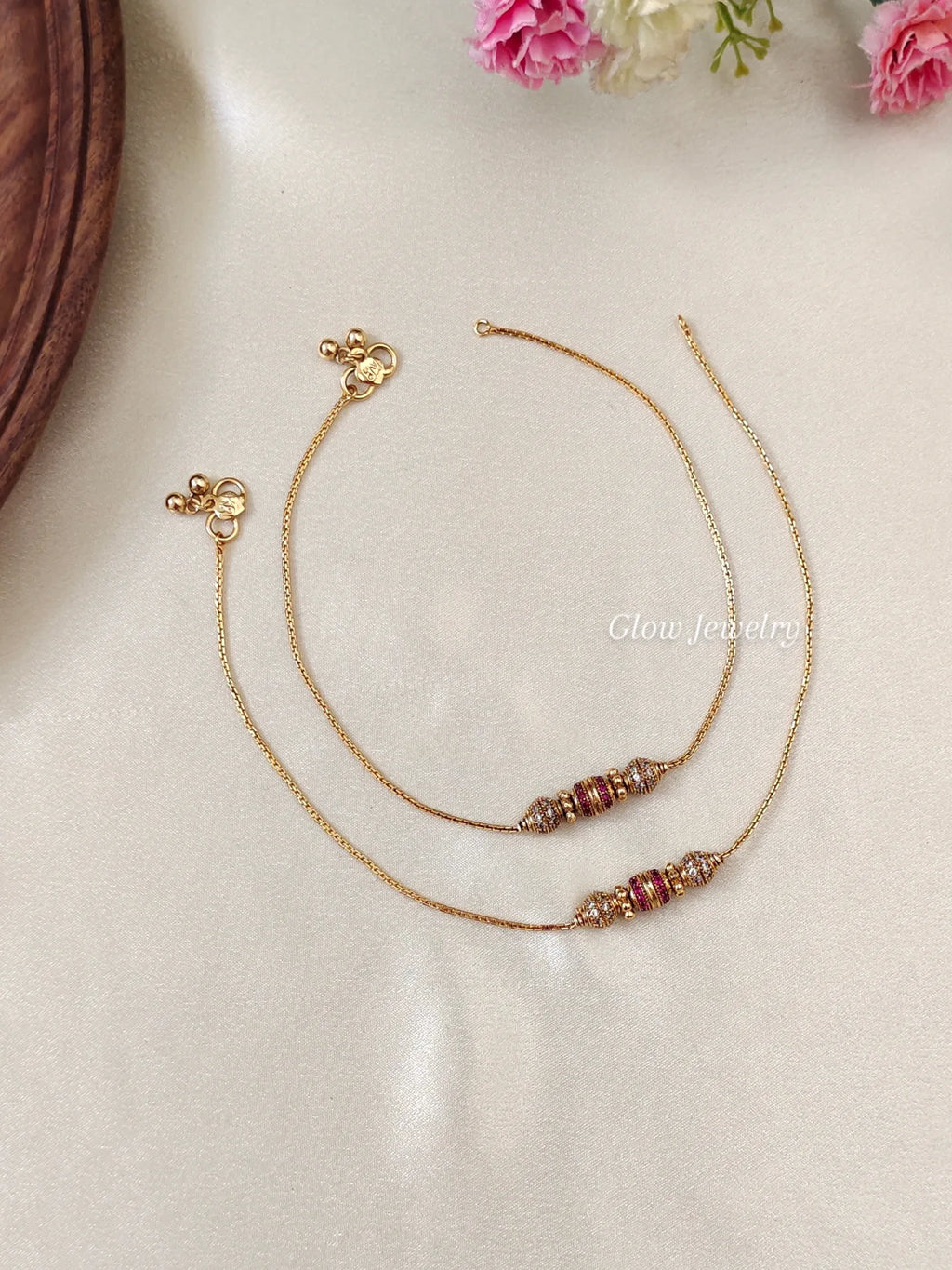 Premium Quality Gold Finish Kemp Triple Ball Anklets