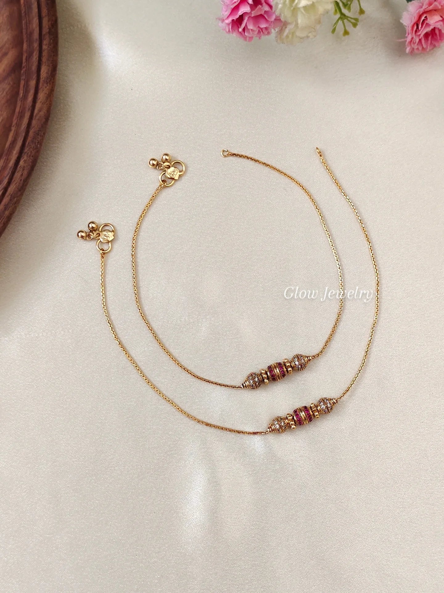 Premium Quality Gold Finish Kemp Triple Ball Anklets