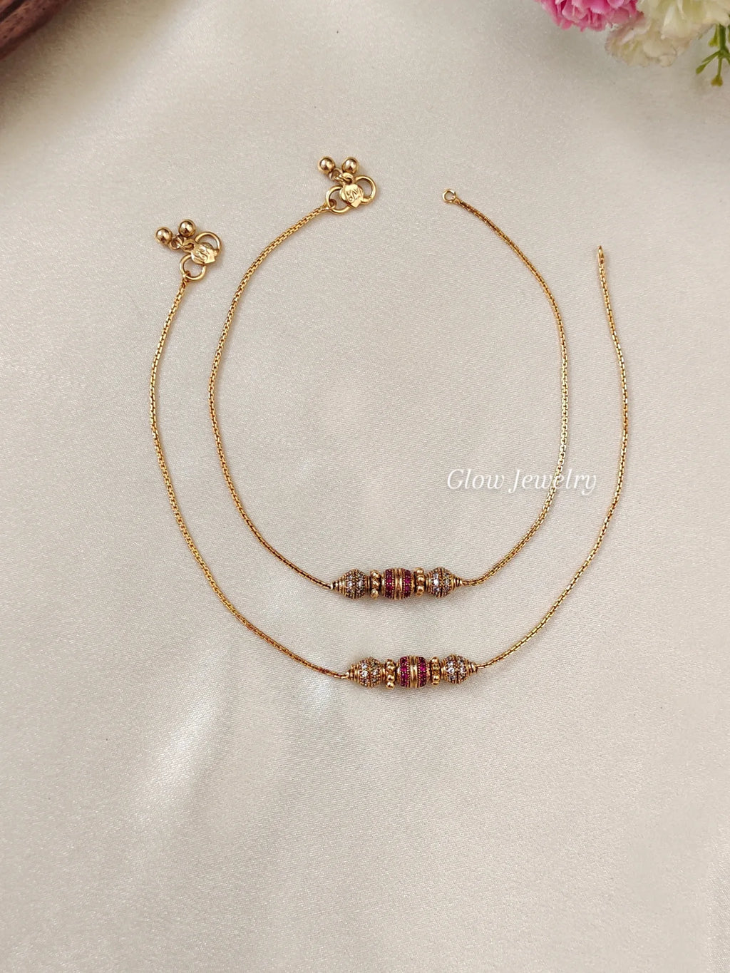 Premium Quality Gold Finish Kemp Triple Ball Anklets