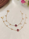 Premium Quality Gold Finish Jadau Floral Anklets