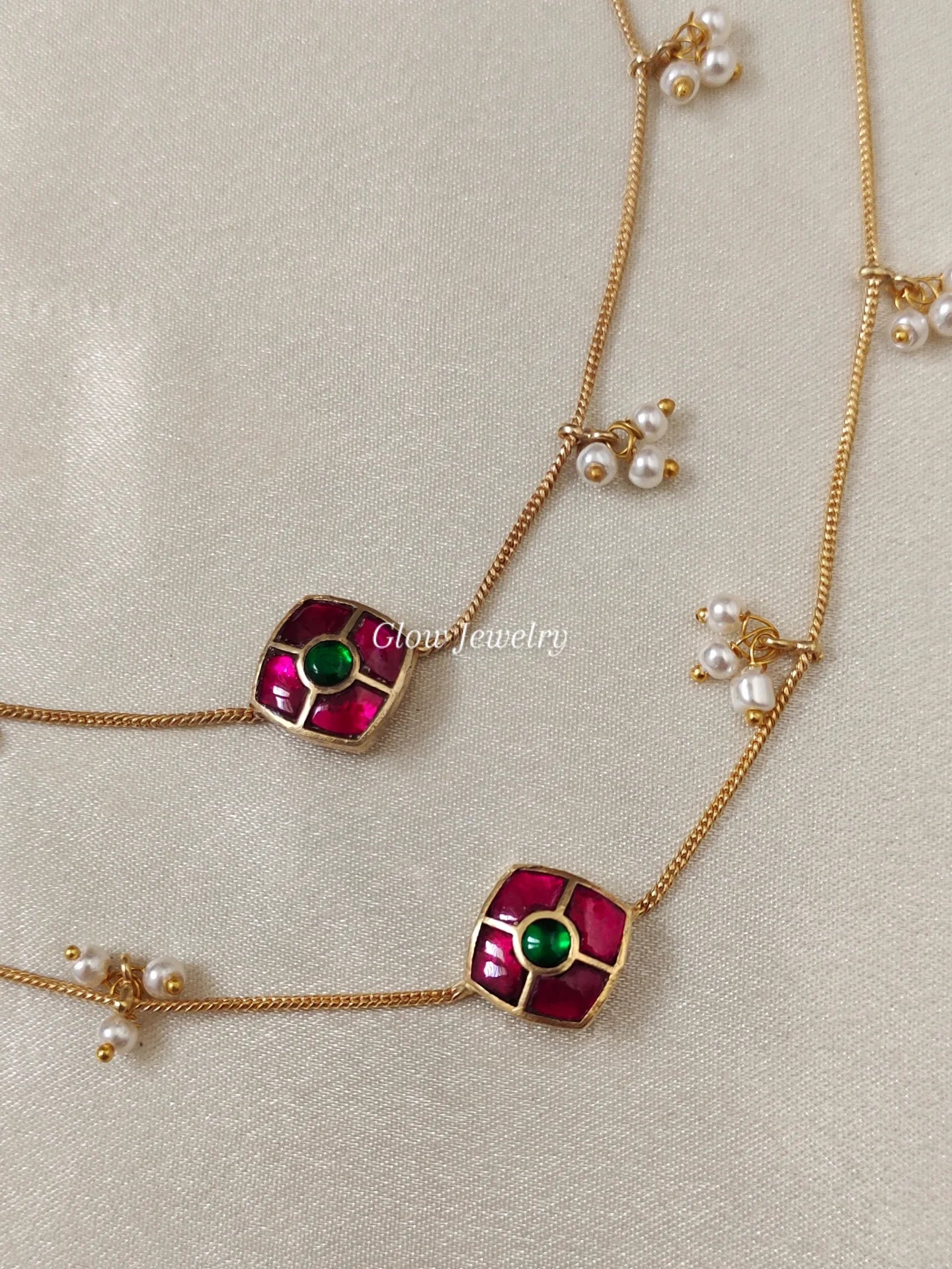 Premium Quality Gold Finish Jadau Floral Anklets