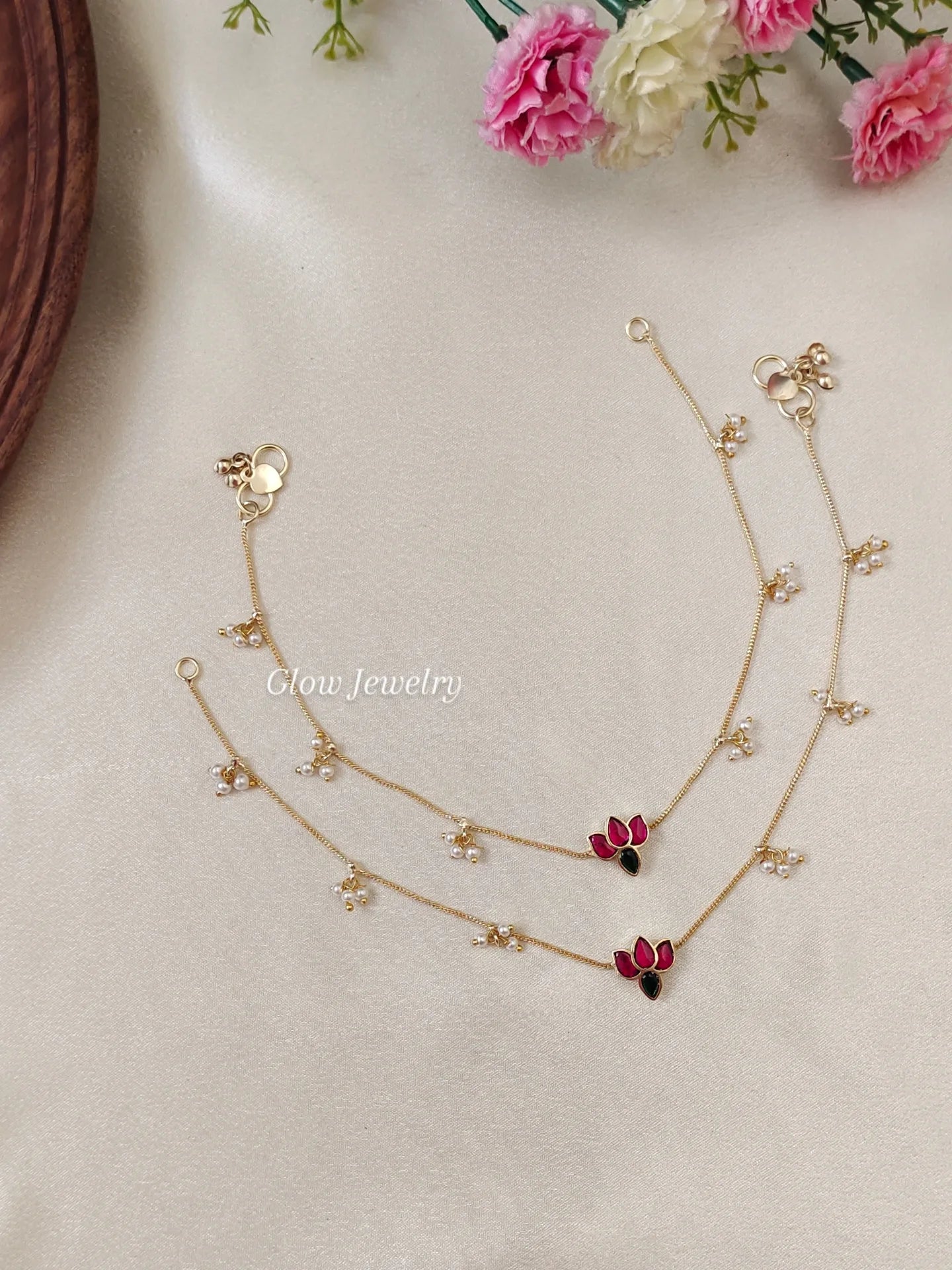 Premium Quality Jadau Lotus Pearl Anklets