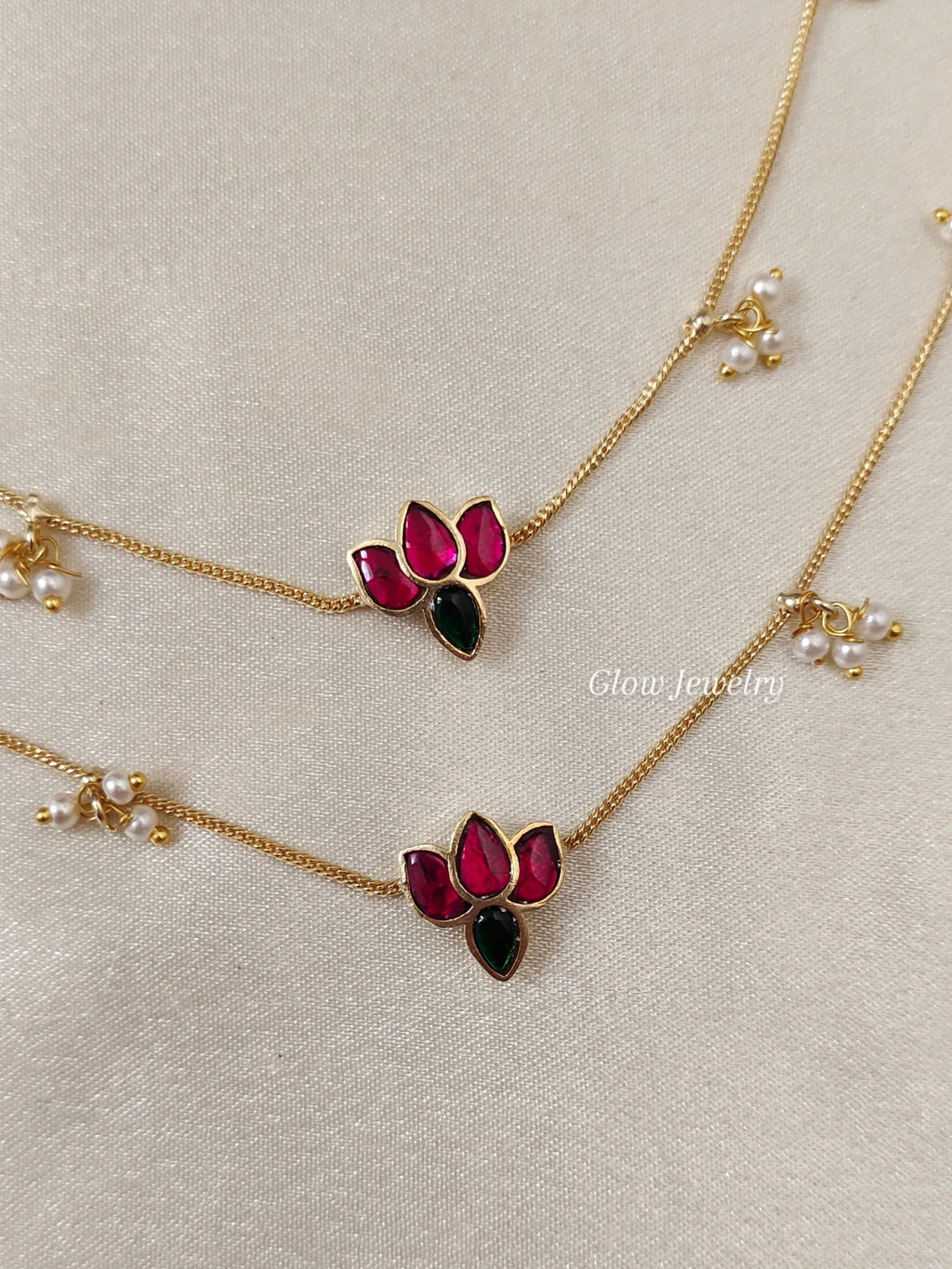 Premium Quality Jadau Lotus Pearl Anklets