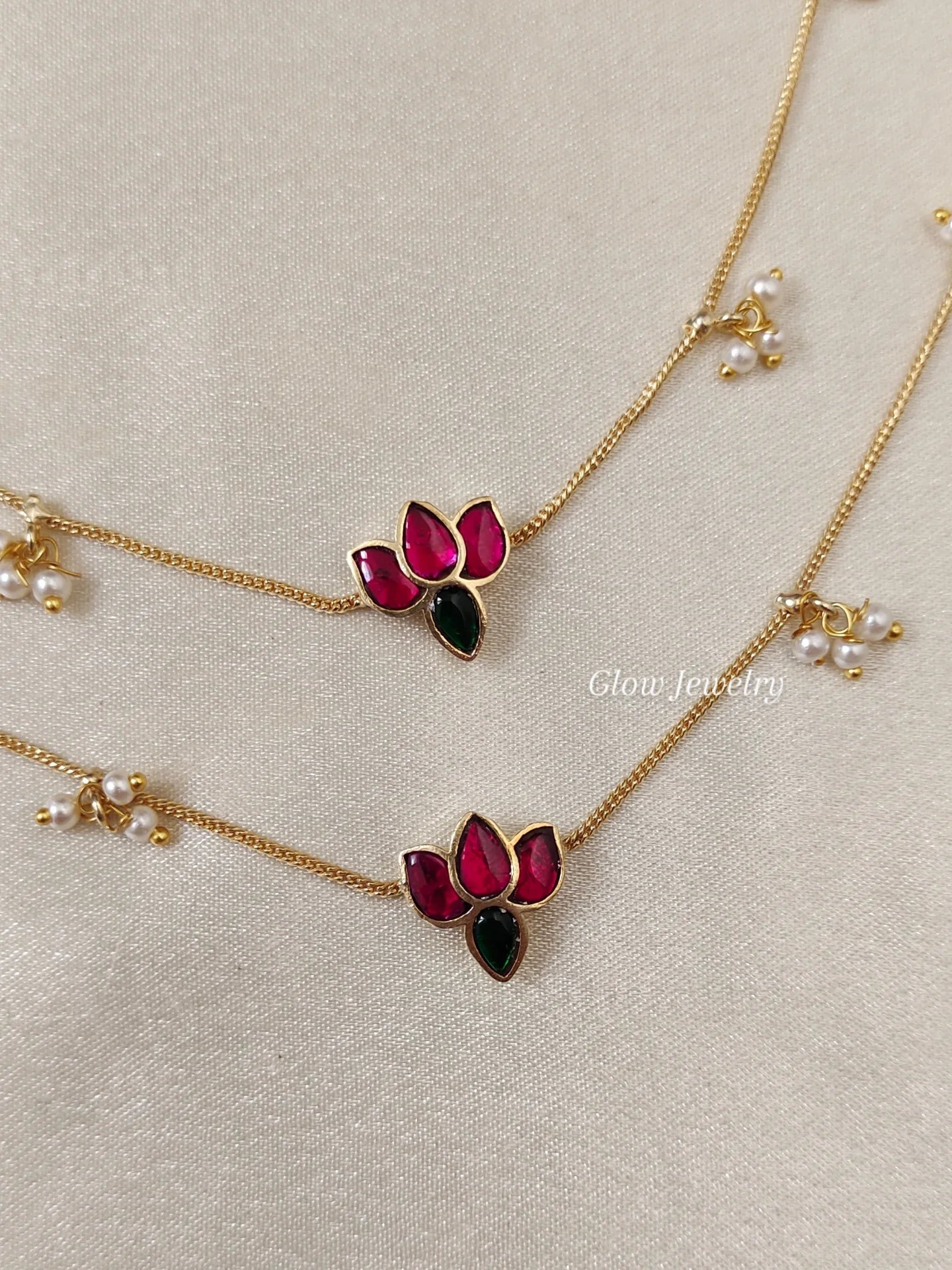 Premium Quality Jadau Lotus Pearl Anklets