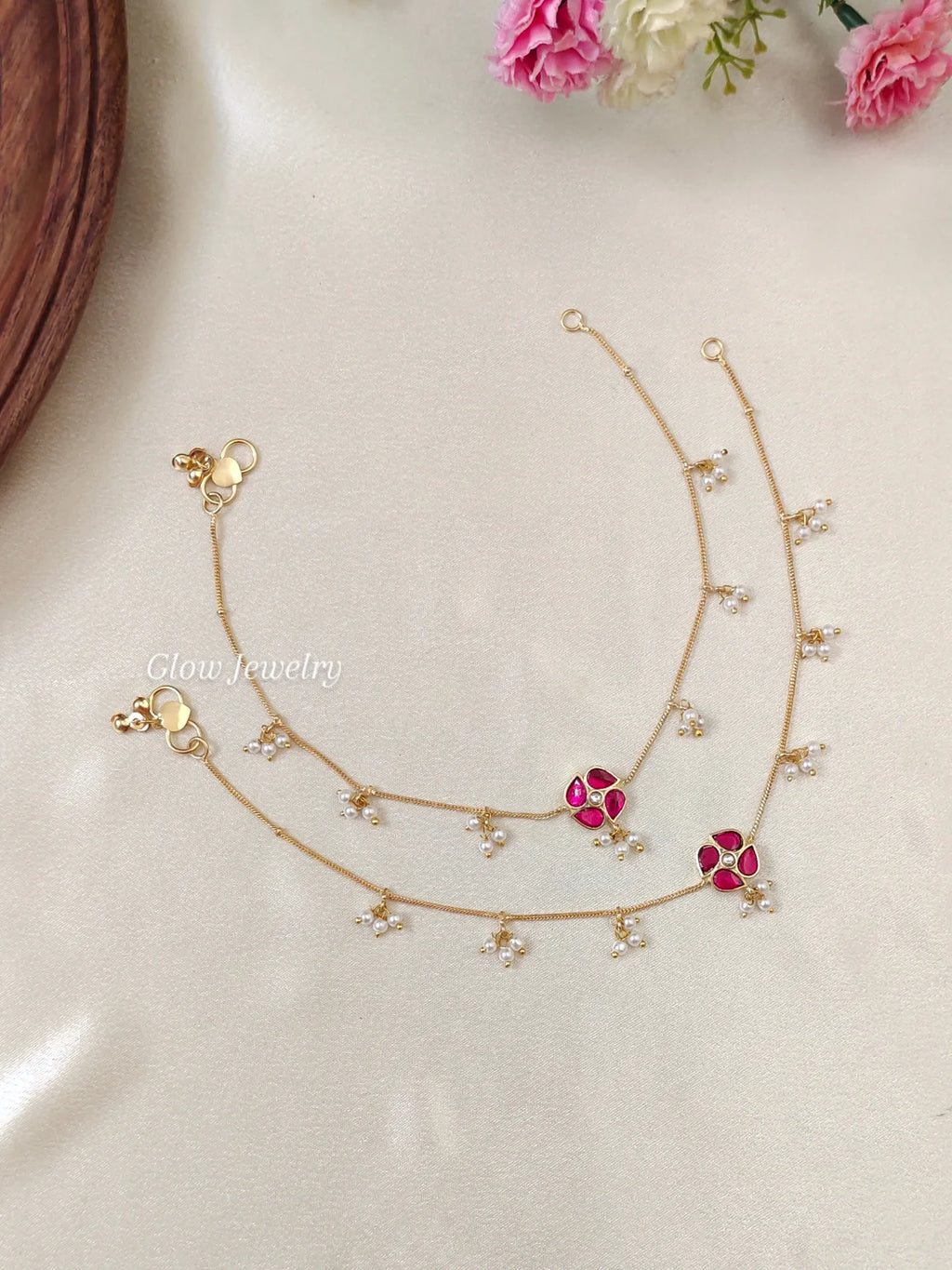 Premium Quality Jadau Floral Pearl Anklets
