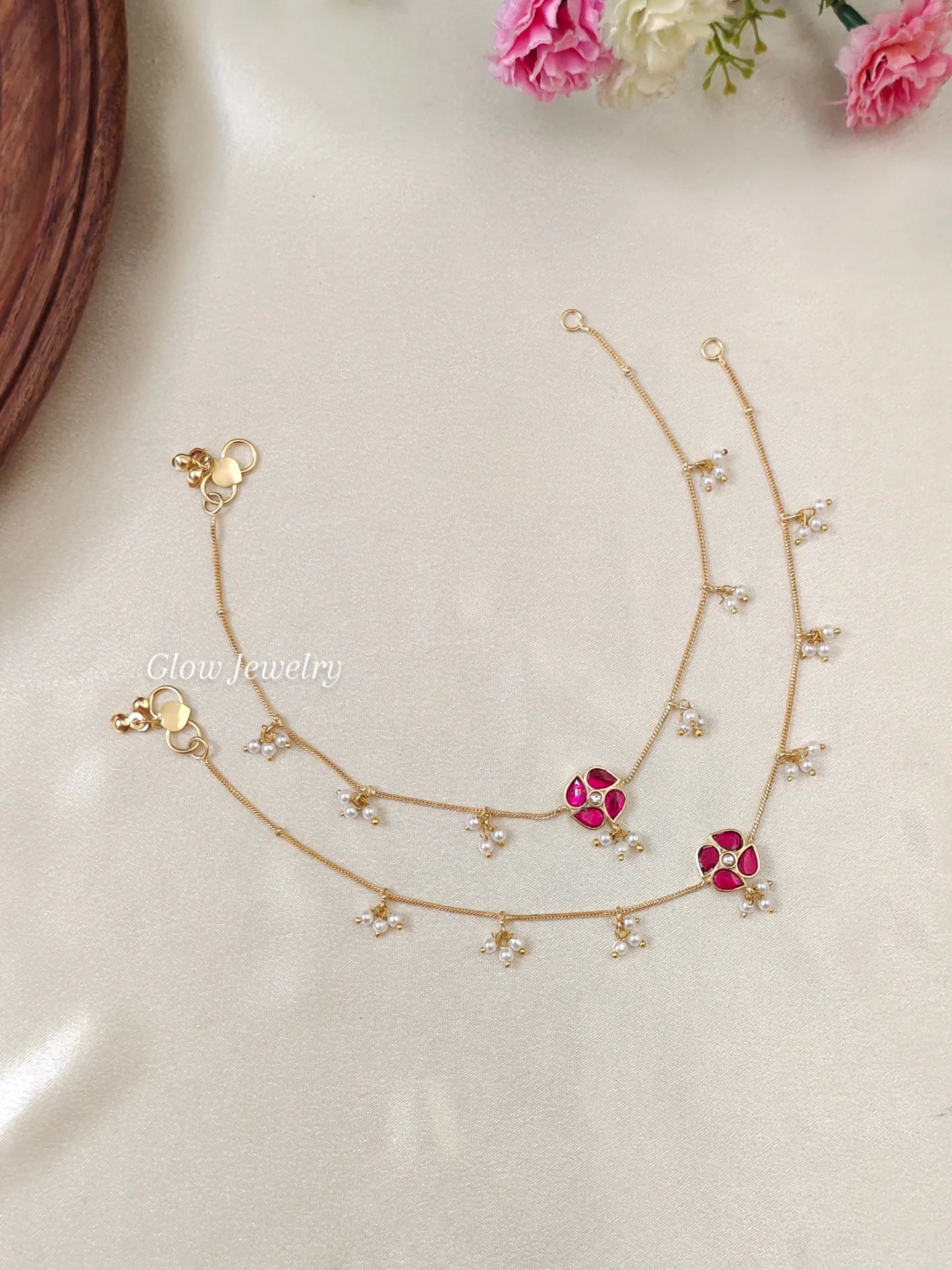 Premium Quality Jadau Floral Pearl Anklets