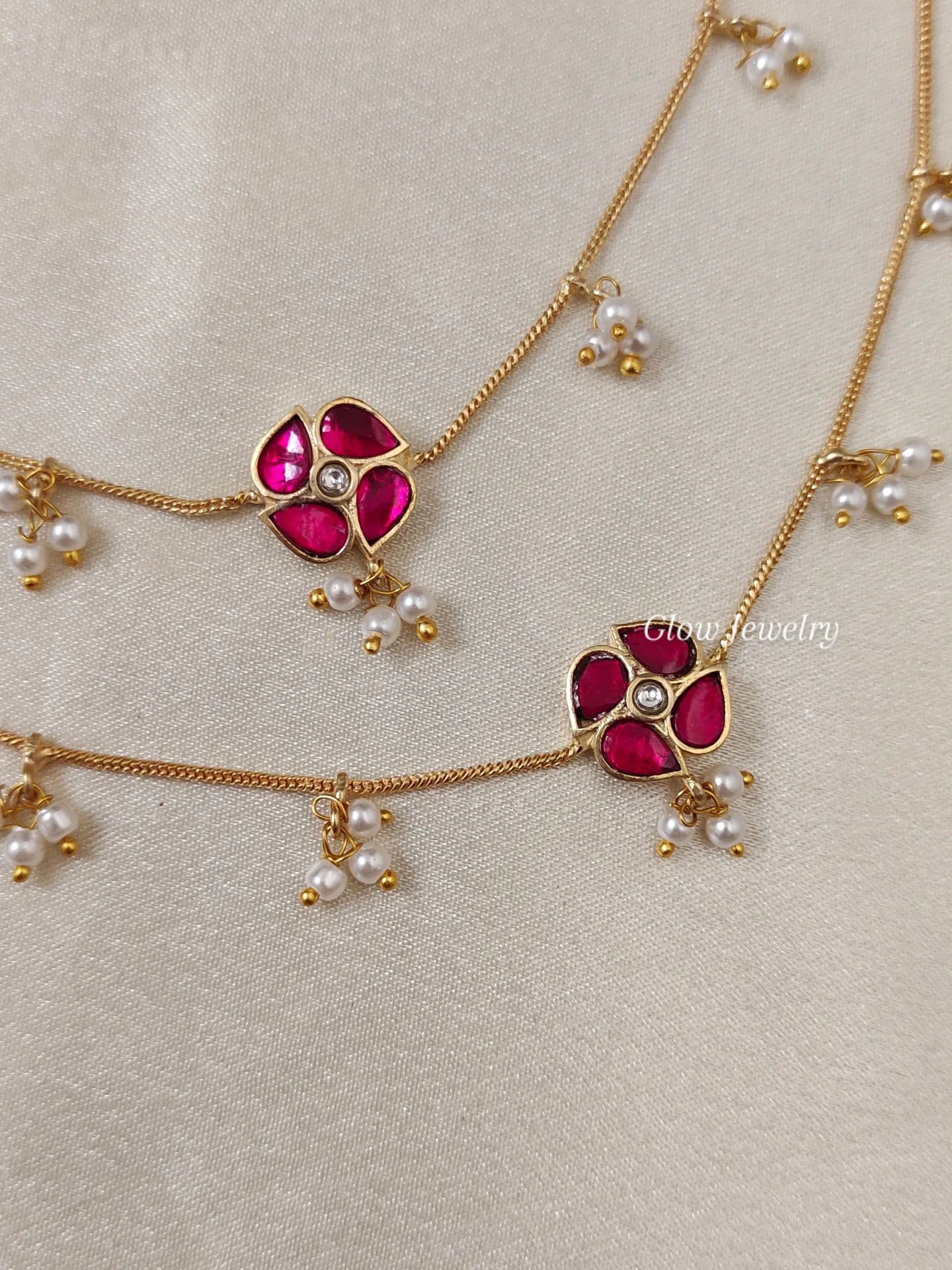 Premium Quality Jadau Floral Pearl Anklets