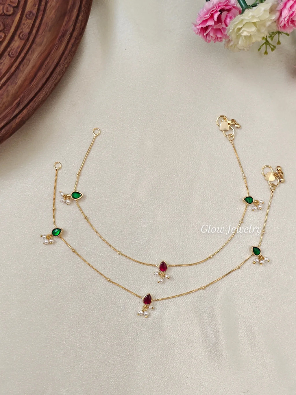Premium Quality Jadau Pearl Drop Anklets