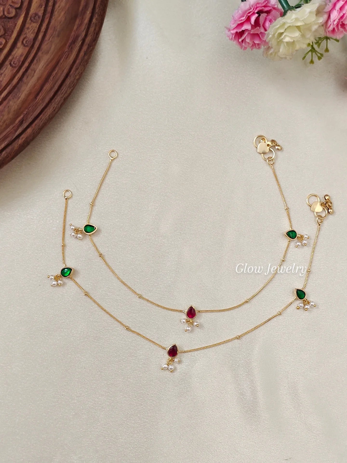Premium Quality Jadau Pearl Drop Anklets