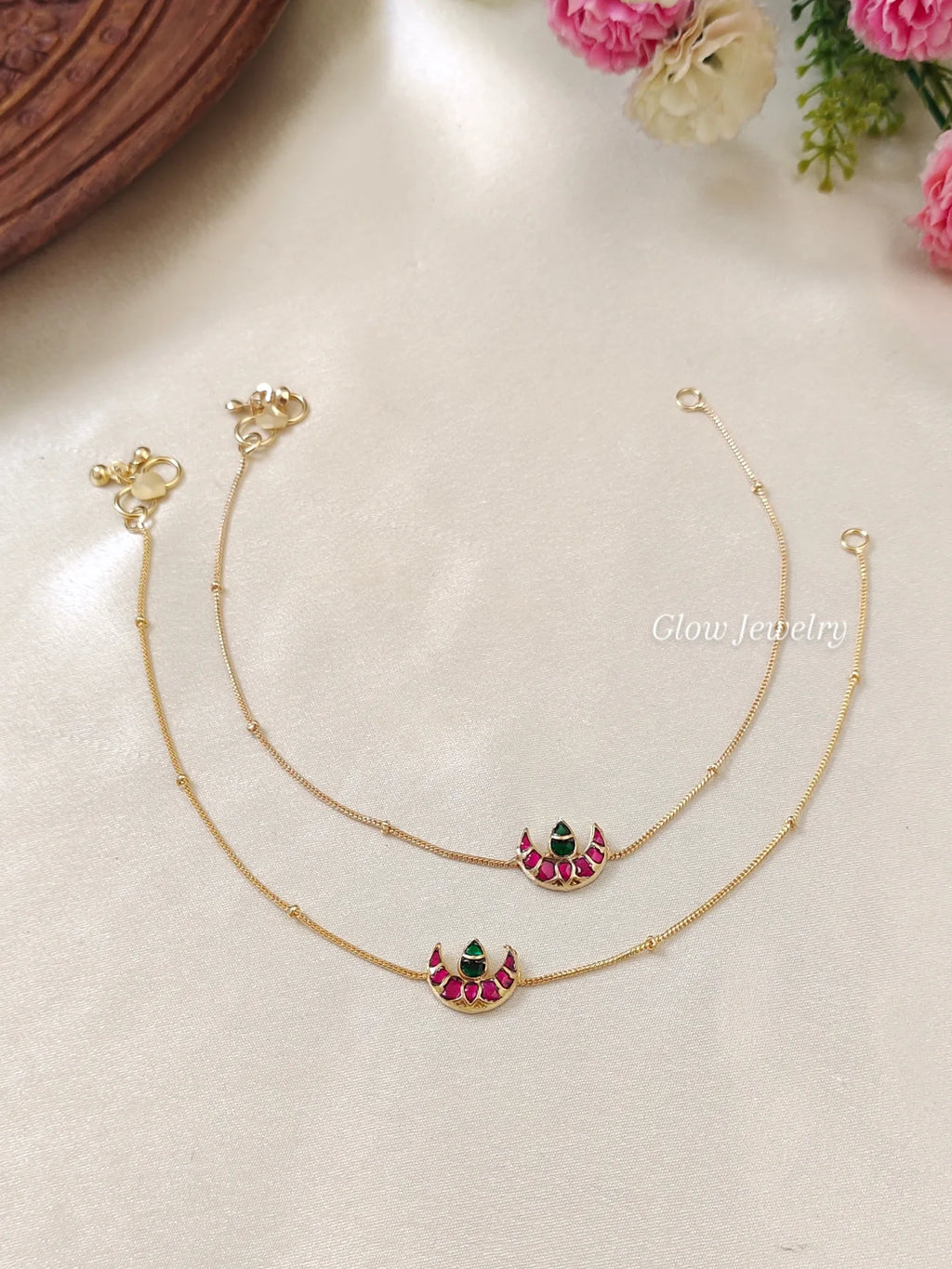 Premium Quality Jadau Kundan Half Moon Anklets