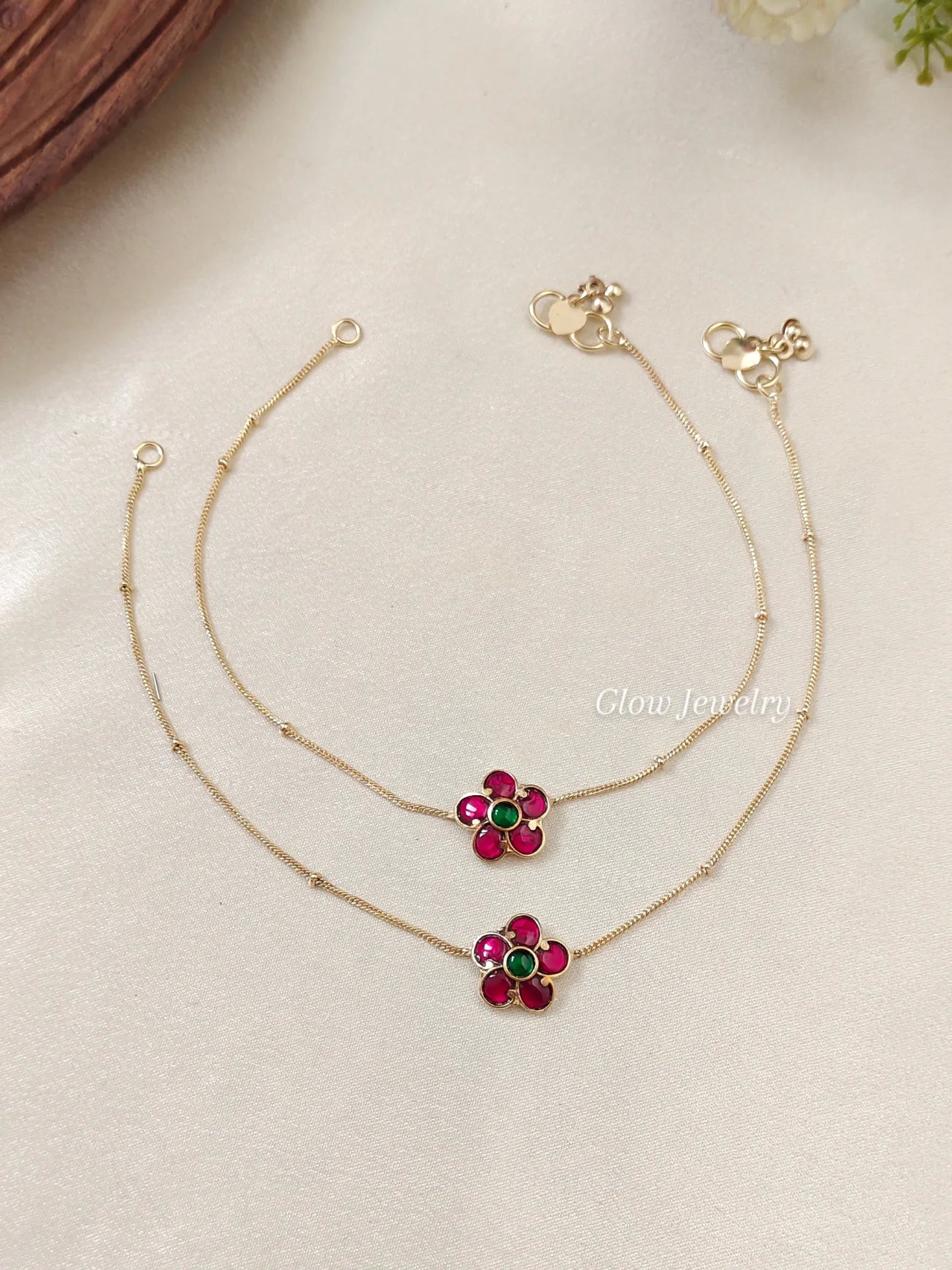 Premium Quality Jadau Kundan Floral Anklets
