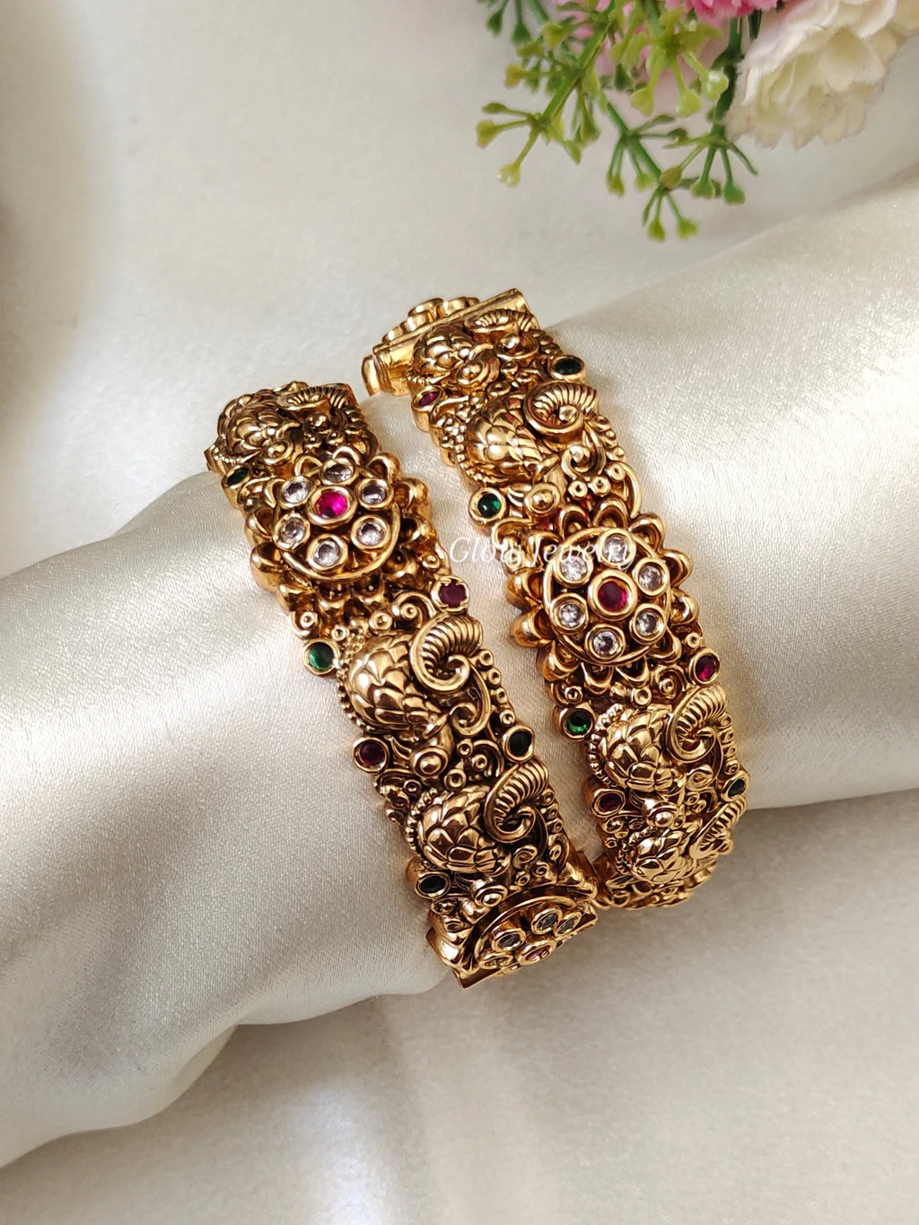 Premium Quality Antique Finish Peacock Open Type Bangles