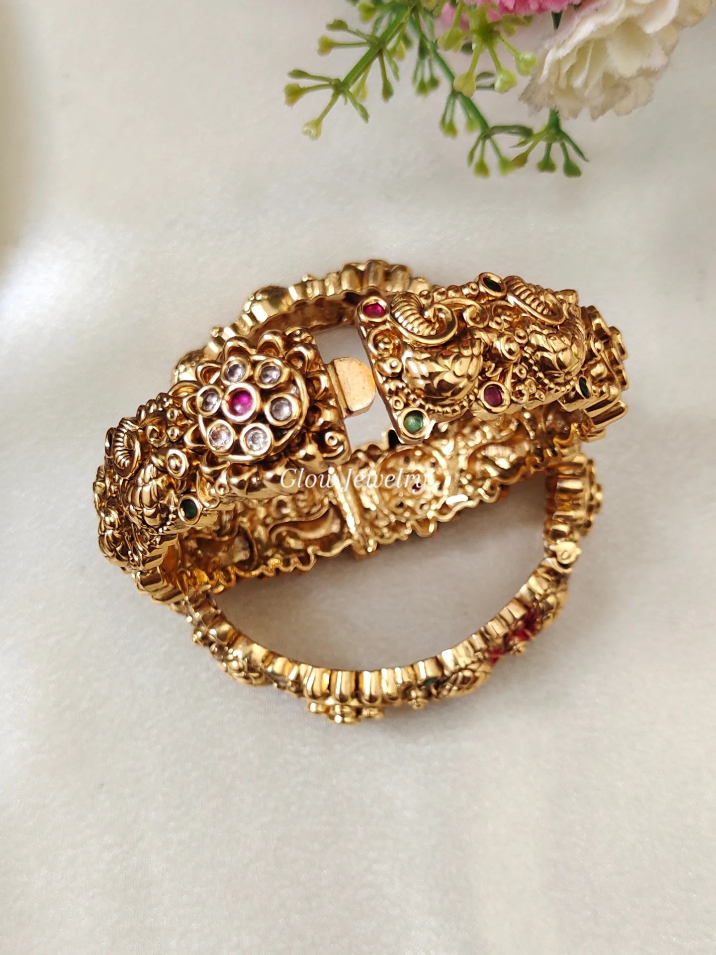 Premium Quality Antique Finish Peacock Open Type Bangles