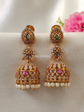Premium Quality Pearl Hanging Ruby and Green Stone Jumka