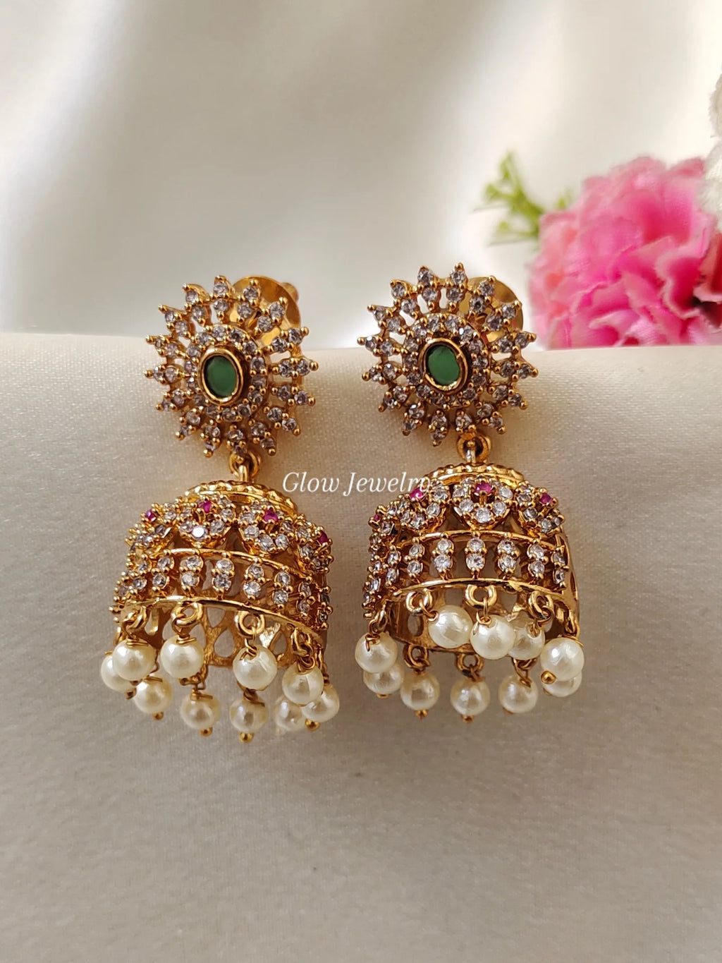 Premium Quality Pearl Hanging Stone Studded Jumka