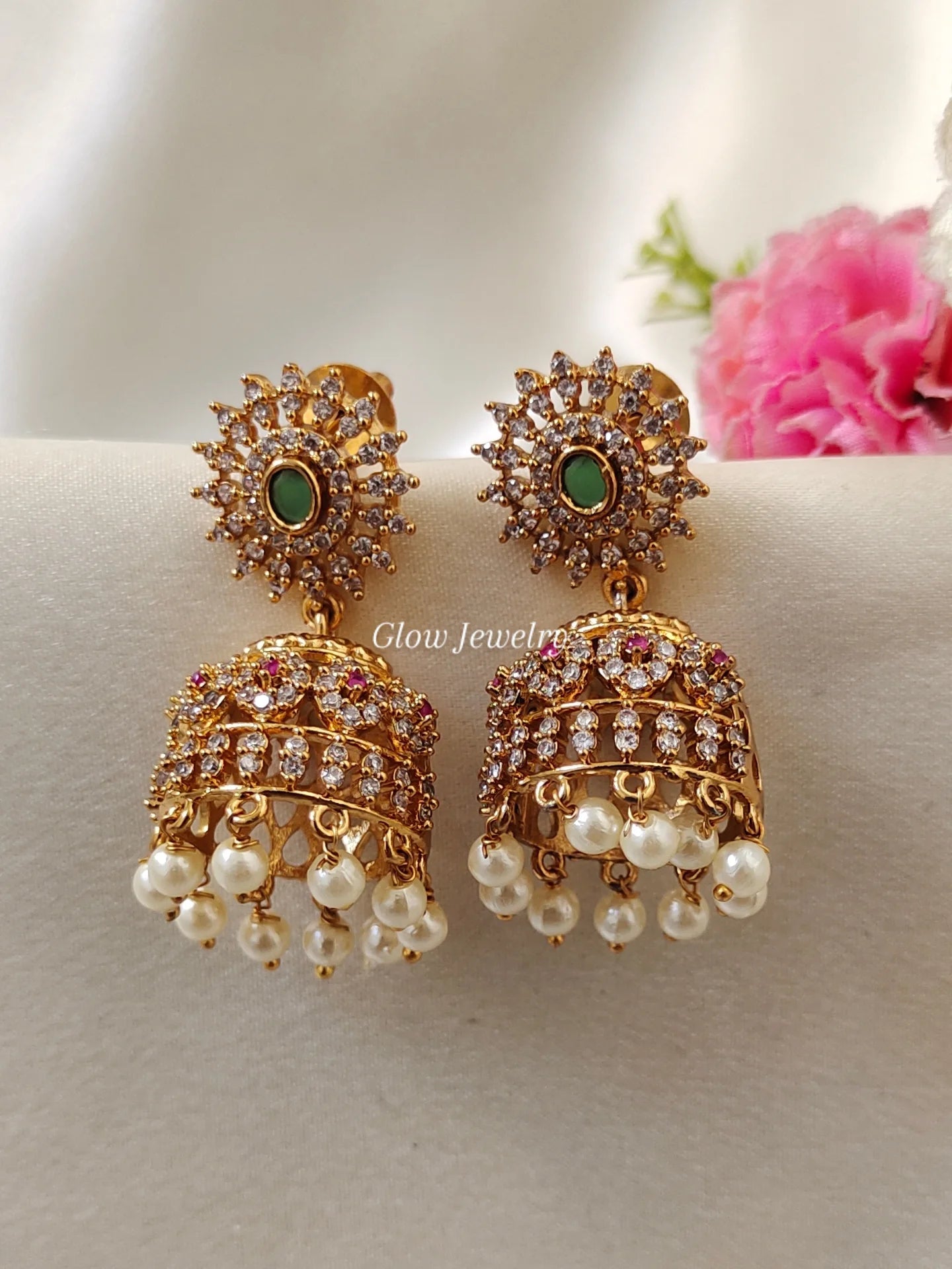 Premium Quality Pearl Hanging Stone Studded Jumka