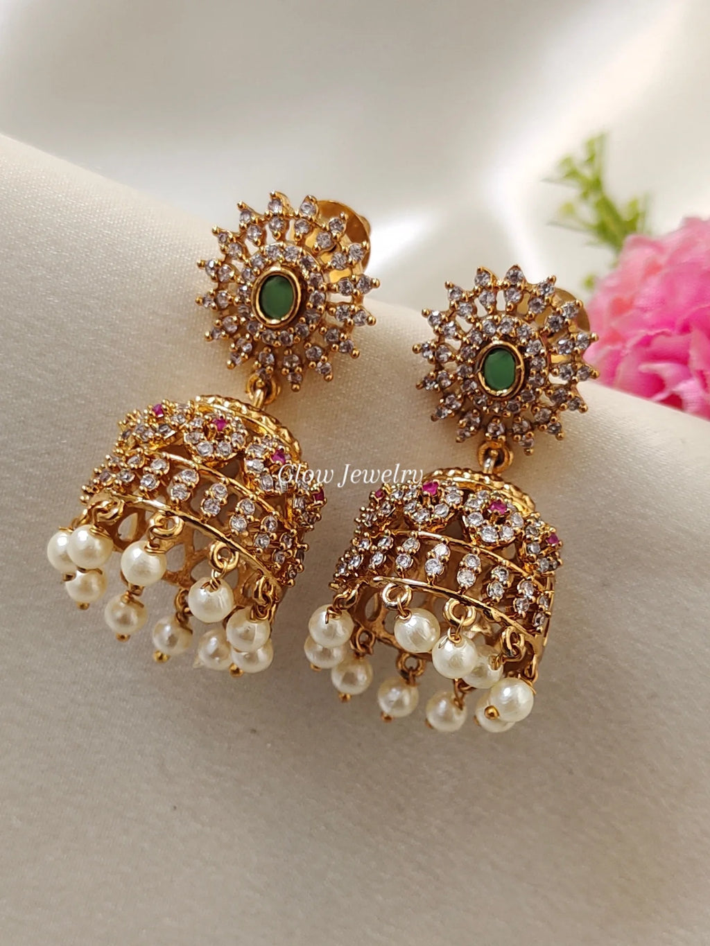 Premium Quality Pearl Hanging Stone Studded Jumka