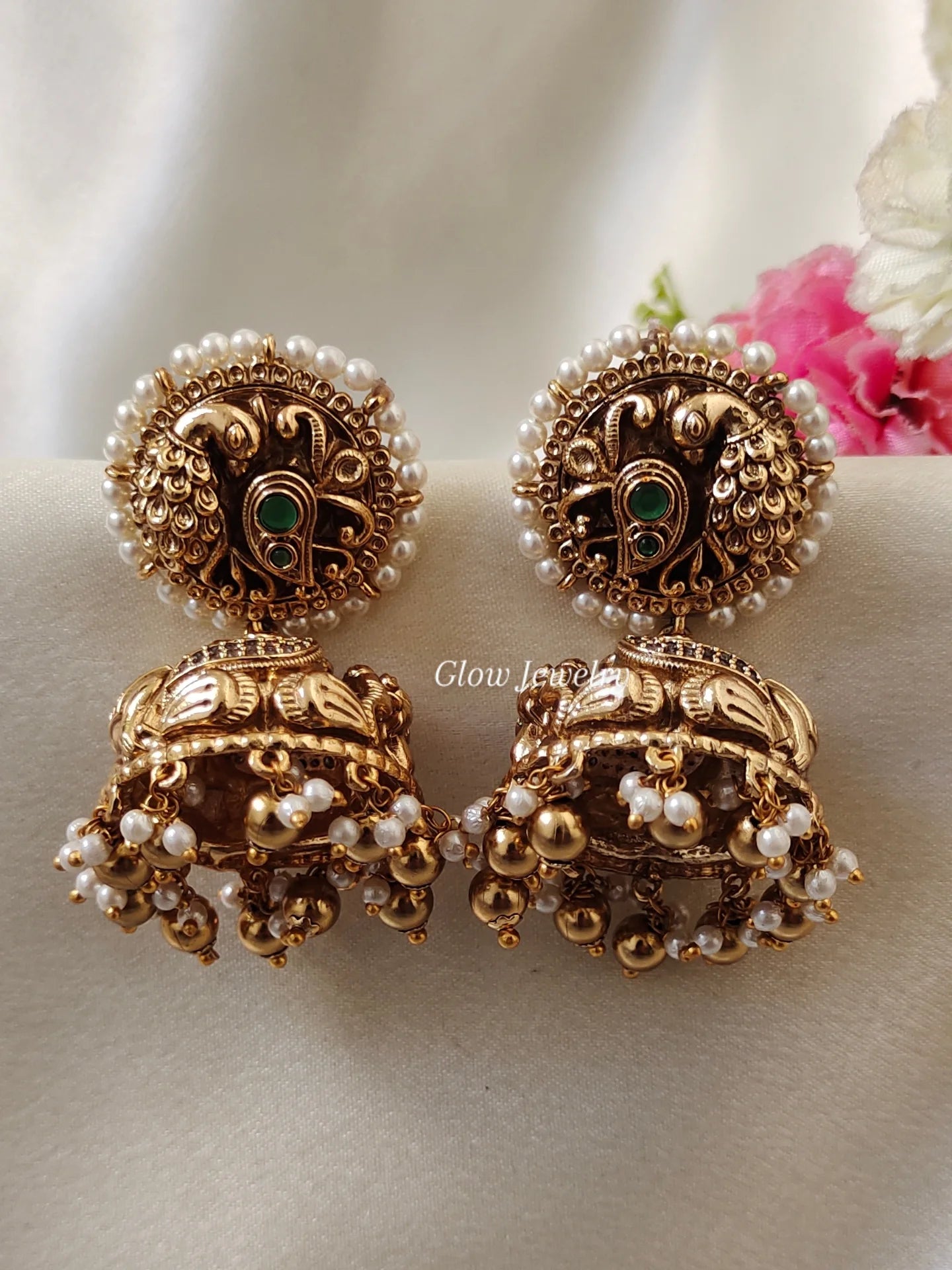 Premium Quality Antique Peacock Pearl Detailed Jumka