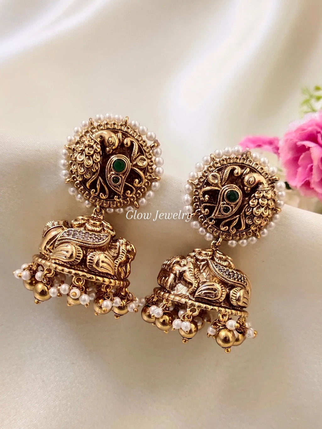 Premium Quality Antique Peacock Pearl Detailed Jumka