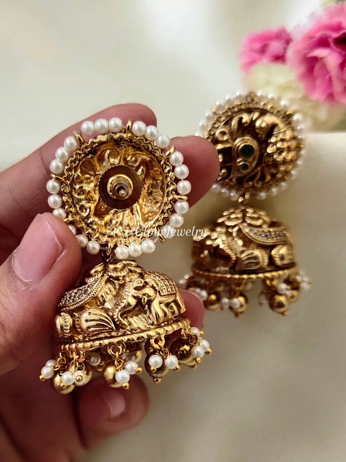 Premium Quality Antique Peacock Pearl Detailed Jumka