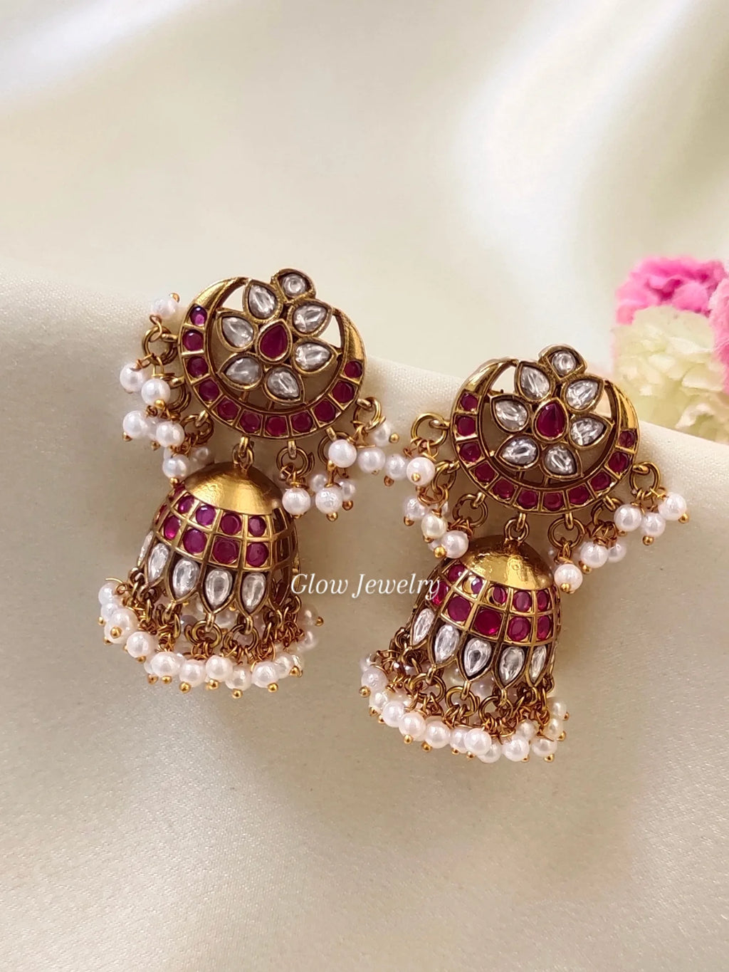 Premium Quality Halfmoon Ruby Pearl Jumka
