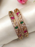 Premium Quality Gold Finish Rani Pink & Green AD Stone Bangles