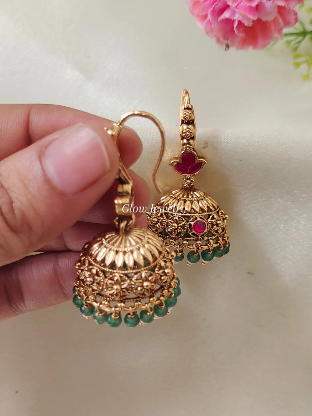 Premium Quality Hanging Antique Jadau Stone Jumka