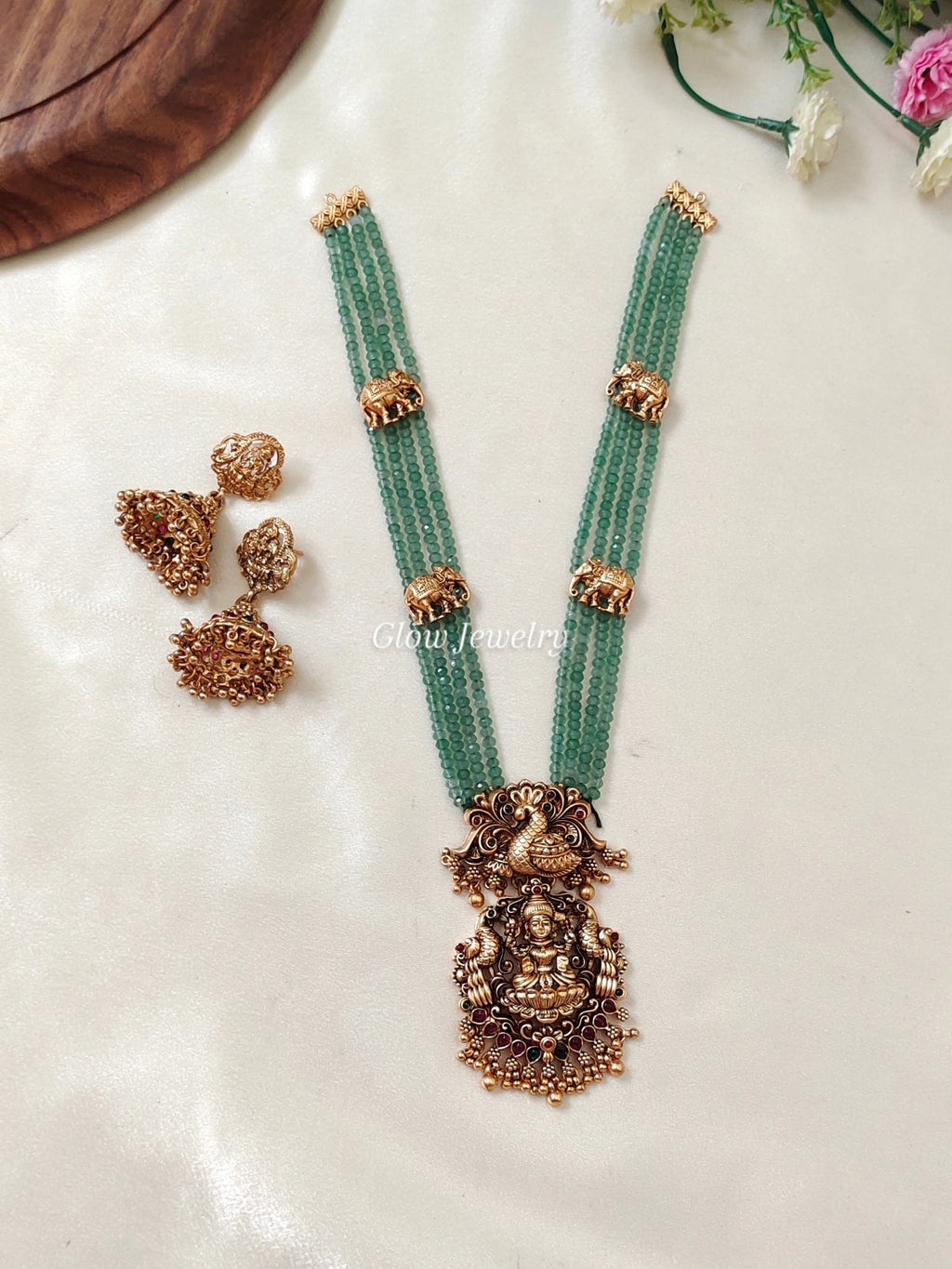 Premium Quality Sea Beads Lakshmi Peacock Haram