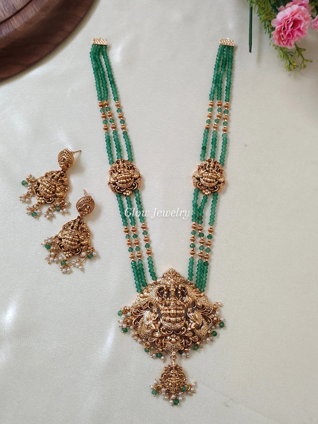 Premium Quality Sea Beads Lakshmi Peacock Haram