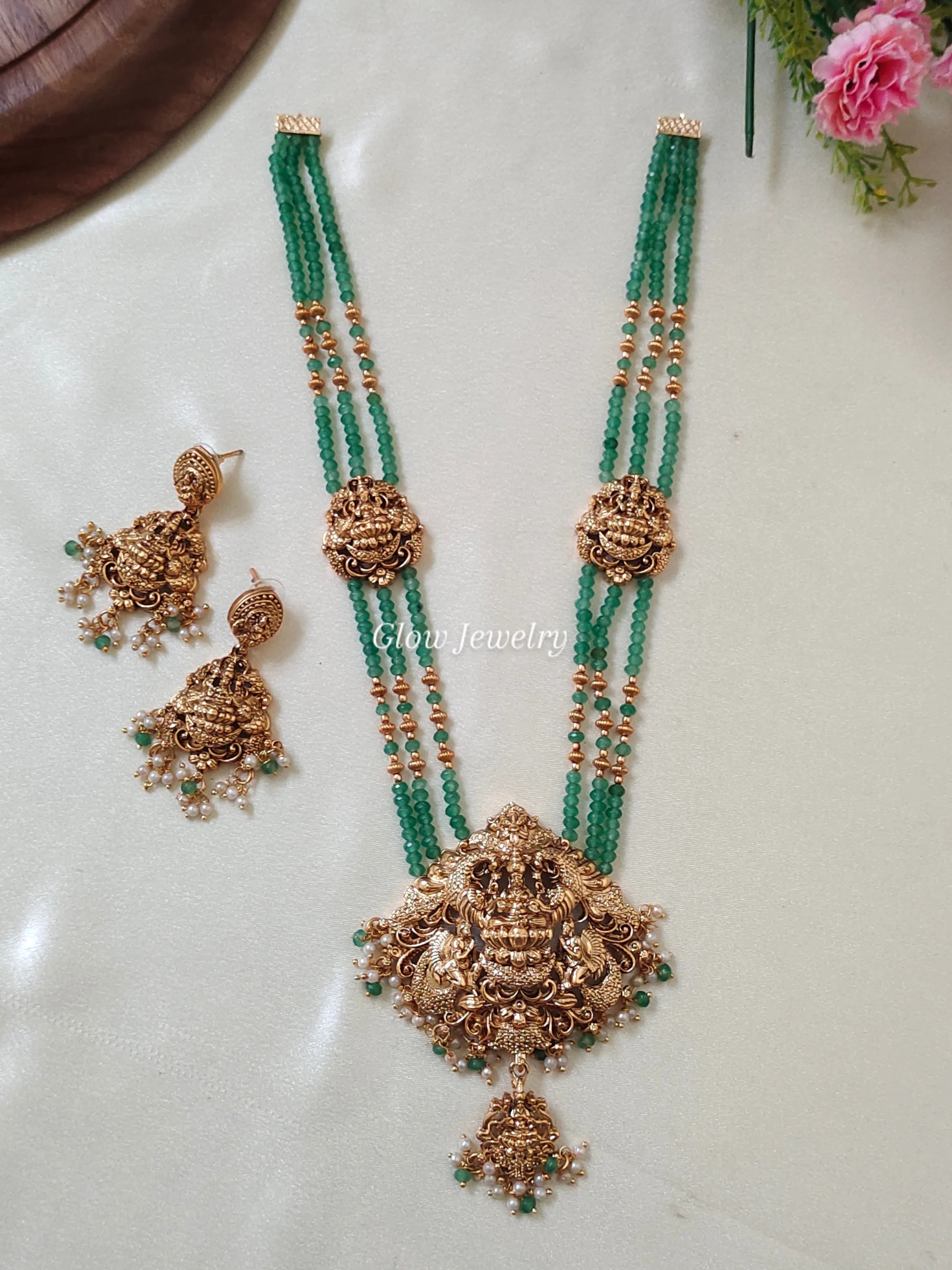 Premium Quality Sea Beads Lakshmi Peacock Haram