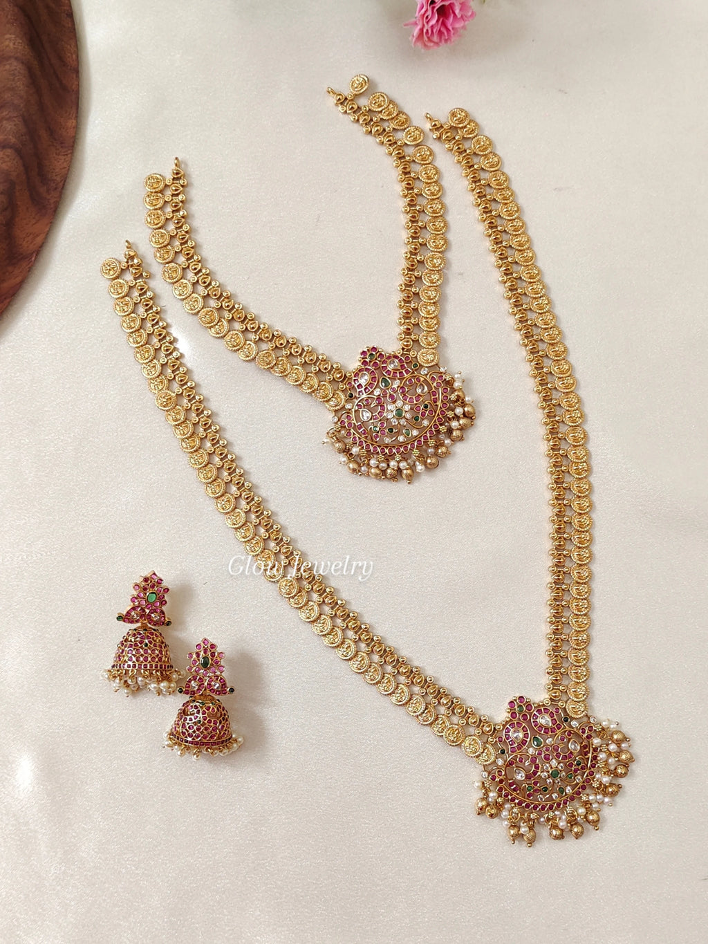 Premium Quality Gold Finish Coin Kemp Stone Semi Bridal Set