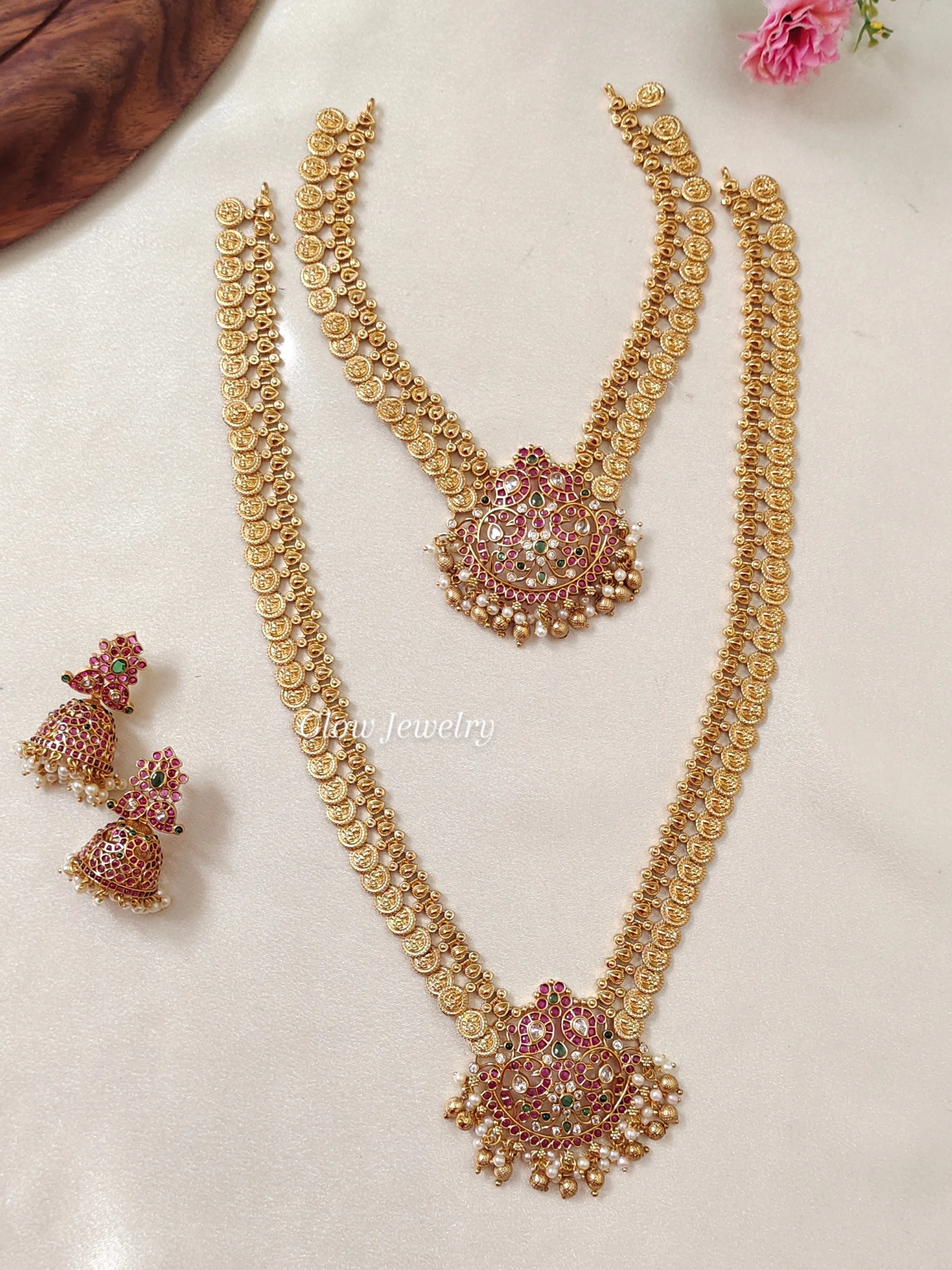 Premium Quality Gold Finish Coin Kemp Stone Semi Bridal Set