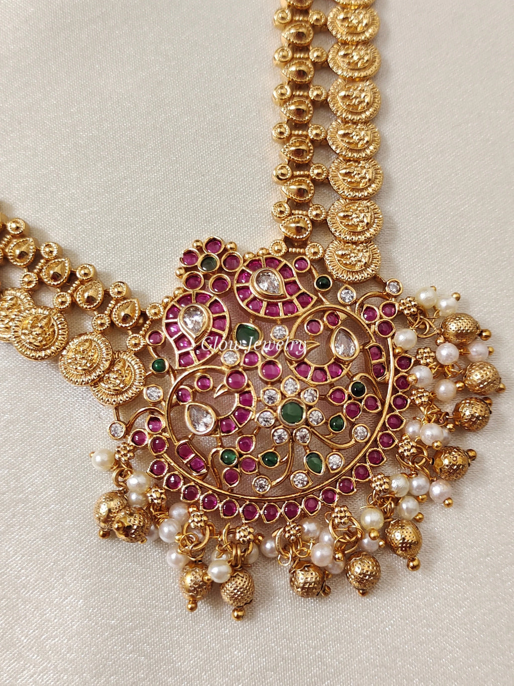 Premium Quality Gold Finish Coin Kemp Stone Semi Bridal Set