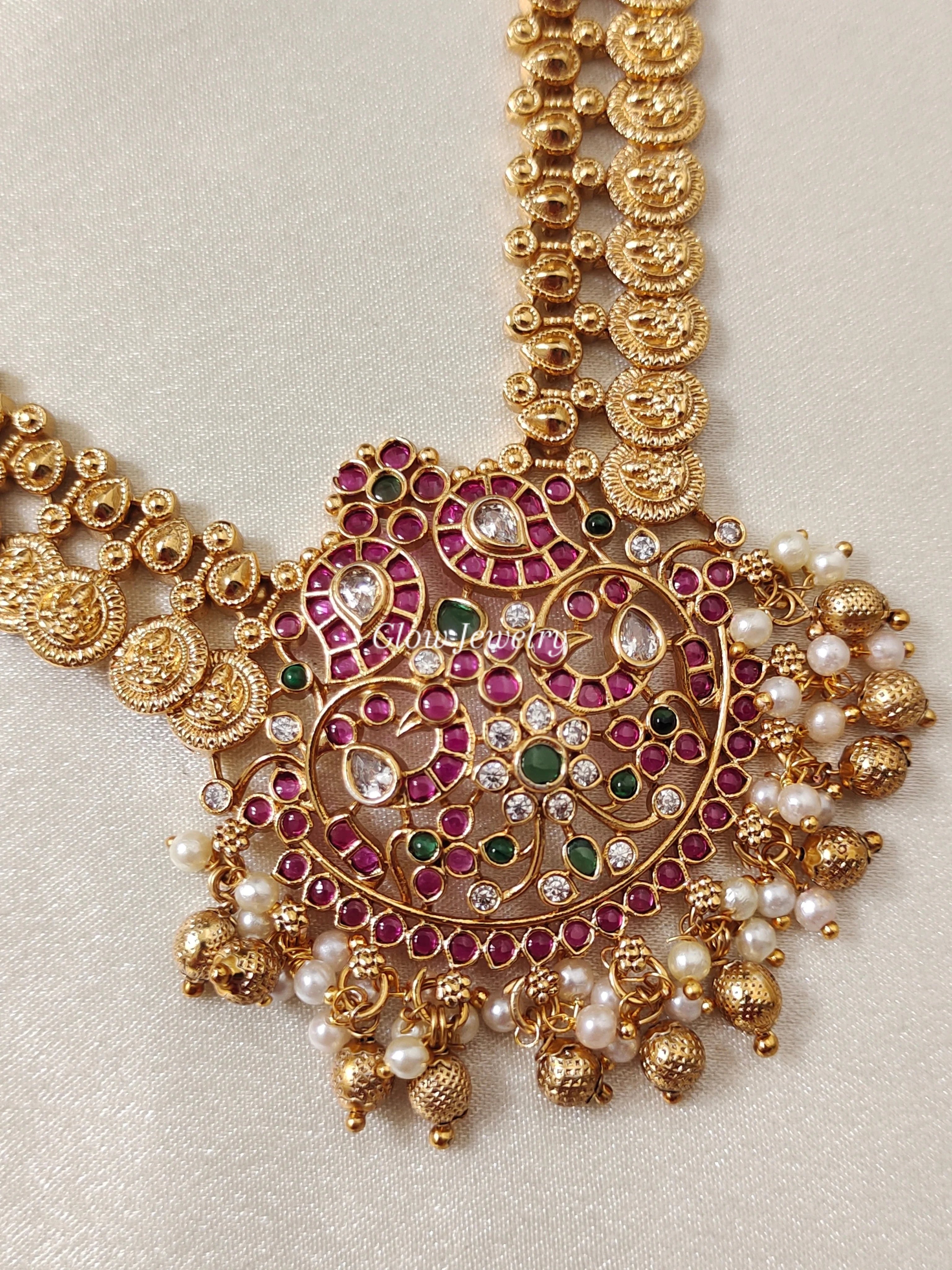 Premium Quality Gold Finish Coin Kemp Stone Semi Bridal Set