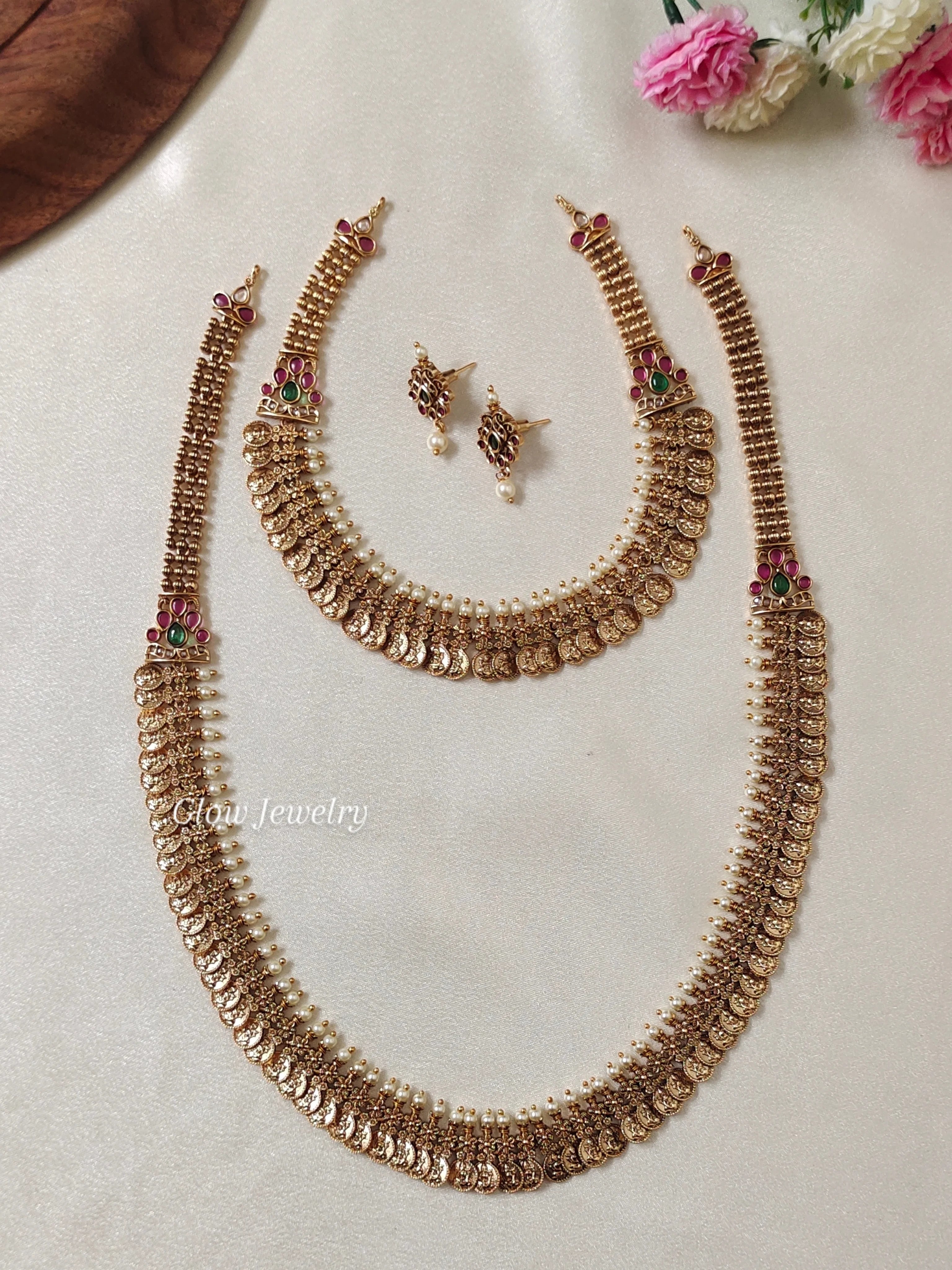 Premium Quality Matte Finish Kasu Kemp Stone Semi Bridal Set