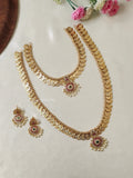 Premium Quality Gold Finish Kasu Kemp Stone Semi Bridal Set
