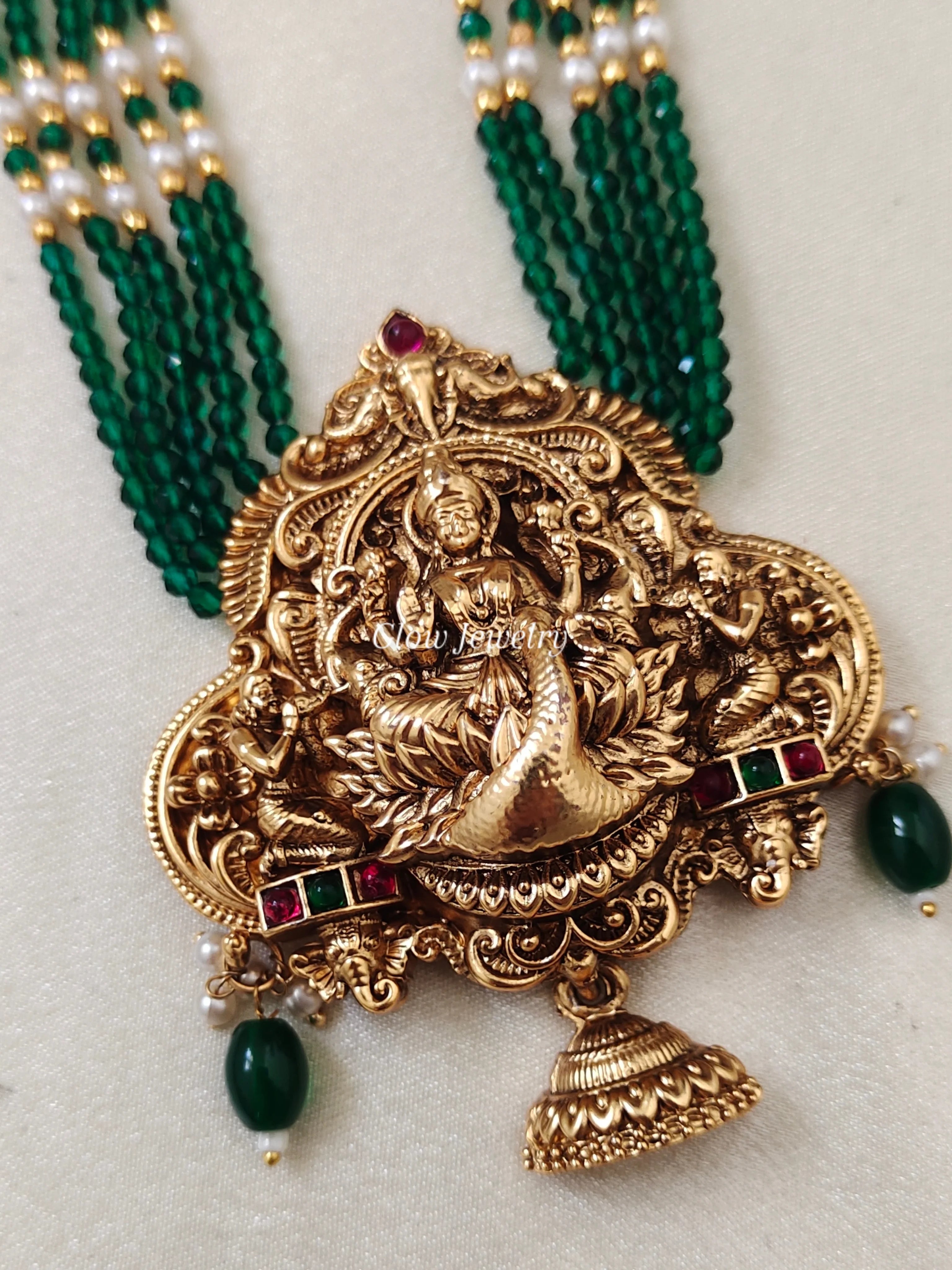 Premium Quality Greeen Beads Lakshmi Haram
