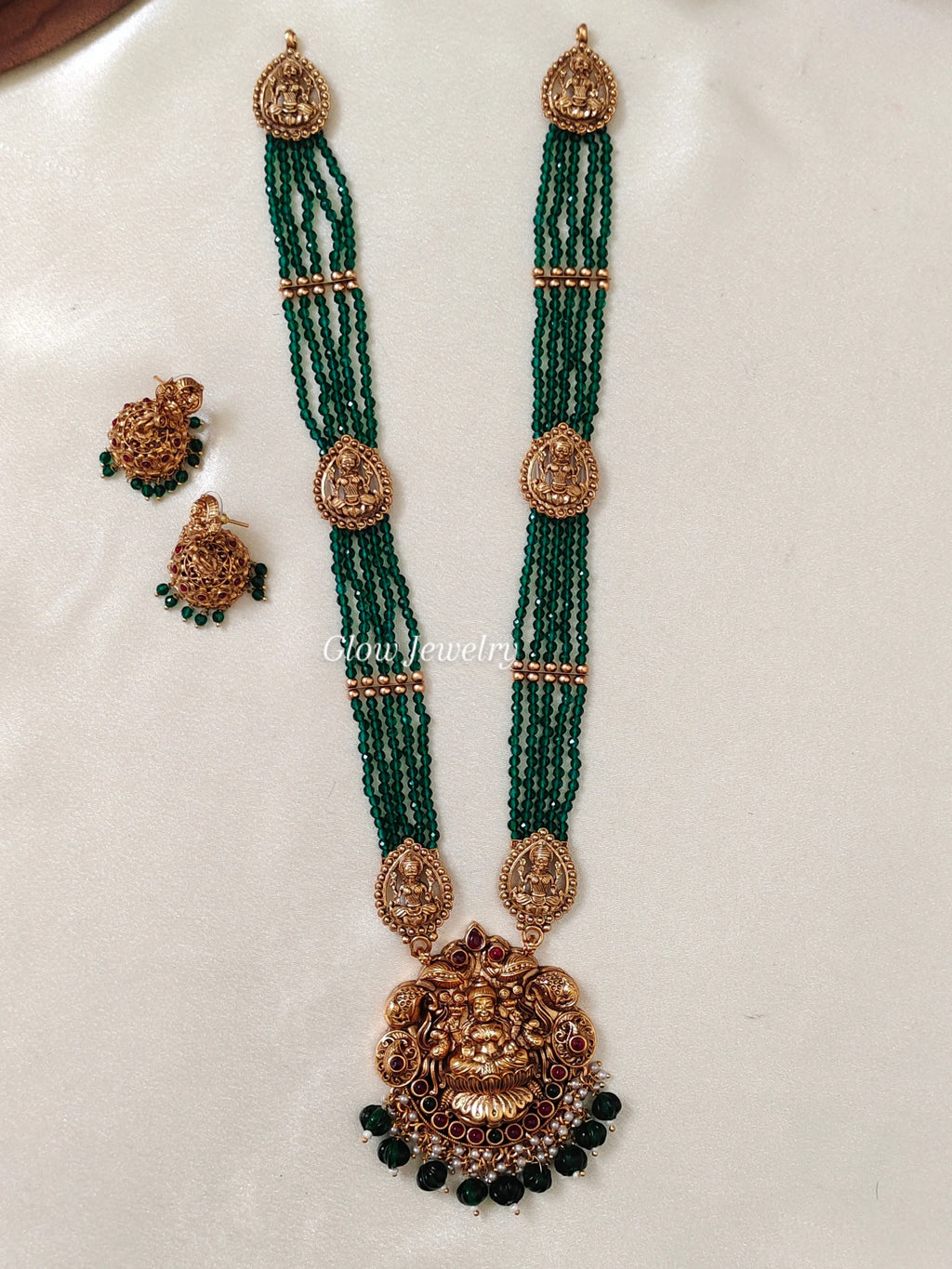 Premium Quality Greeen Beads Lakshmi Haram