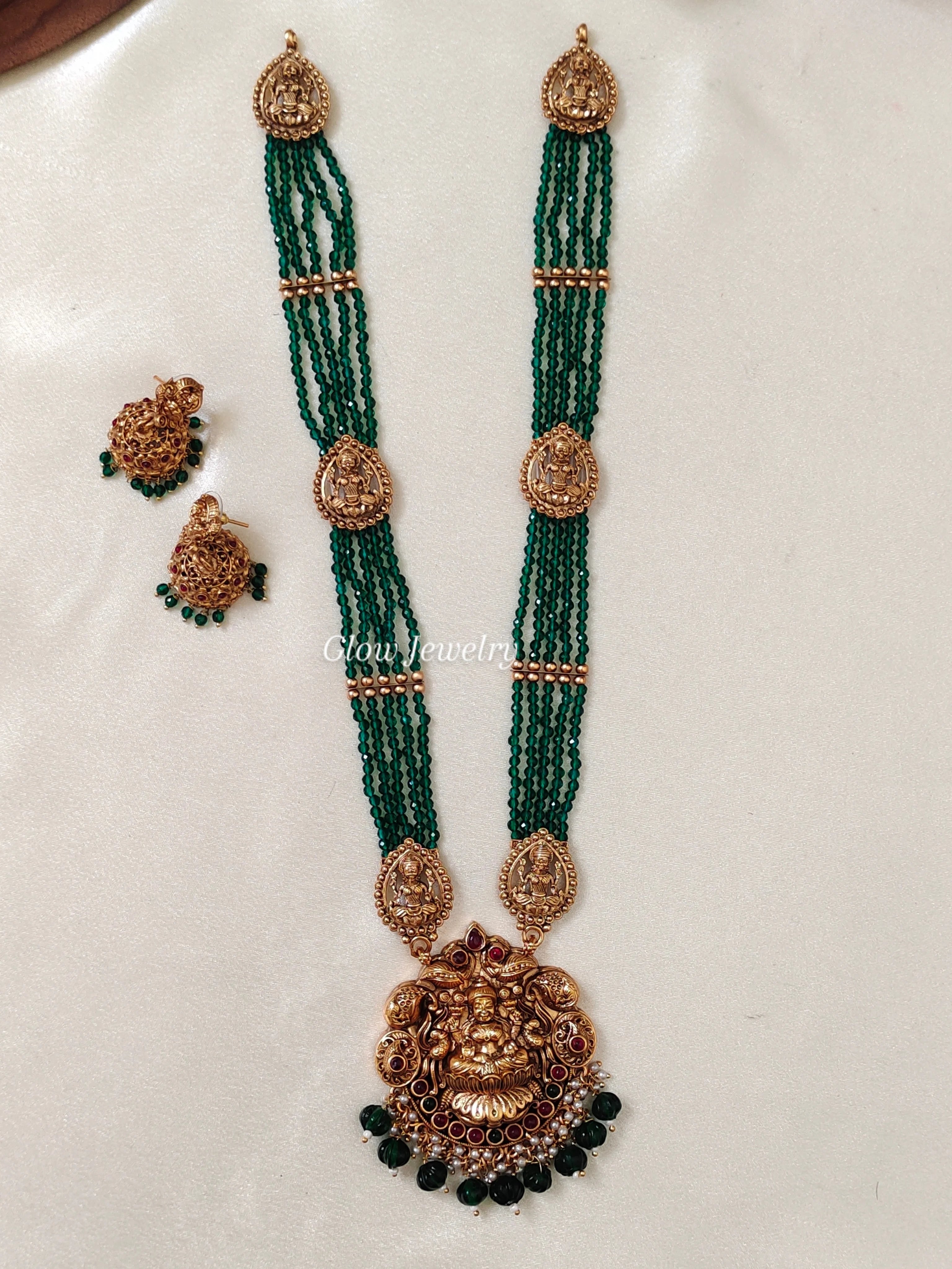 Premium Quality Greeen Beads Lakshmi Haram