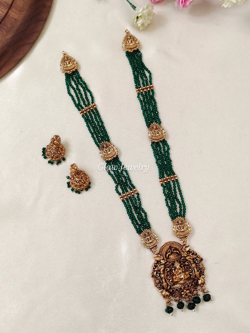 Premium Quality Greeen Beads Lakshmi Haram