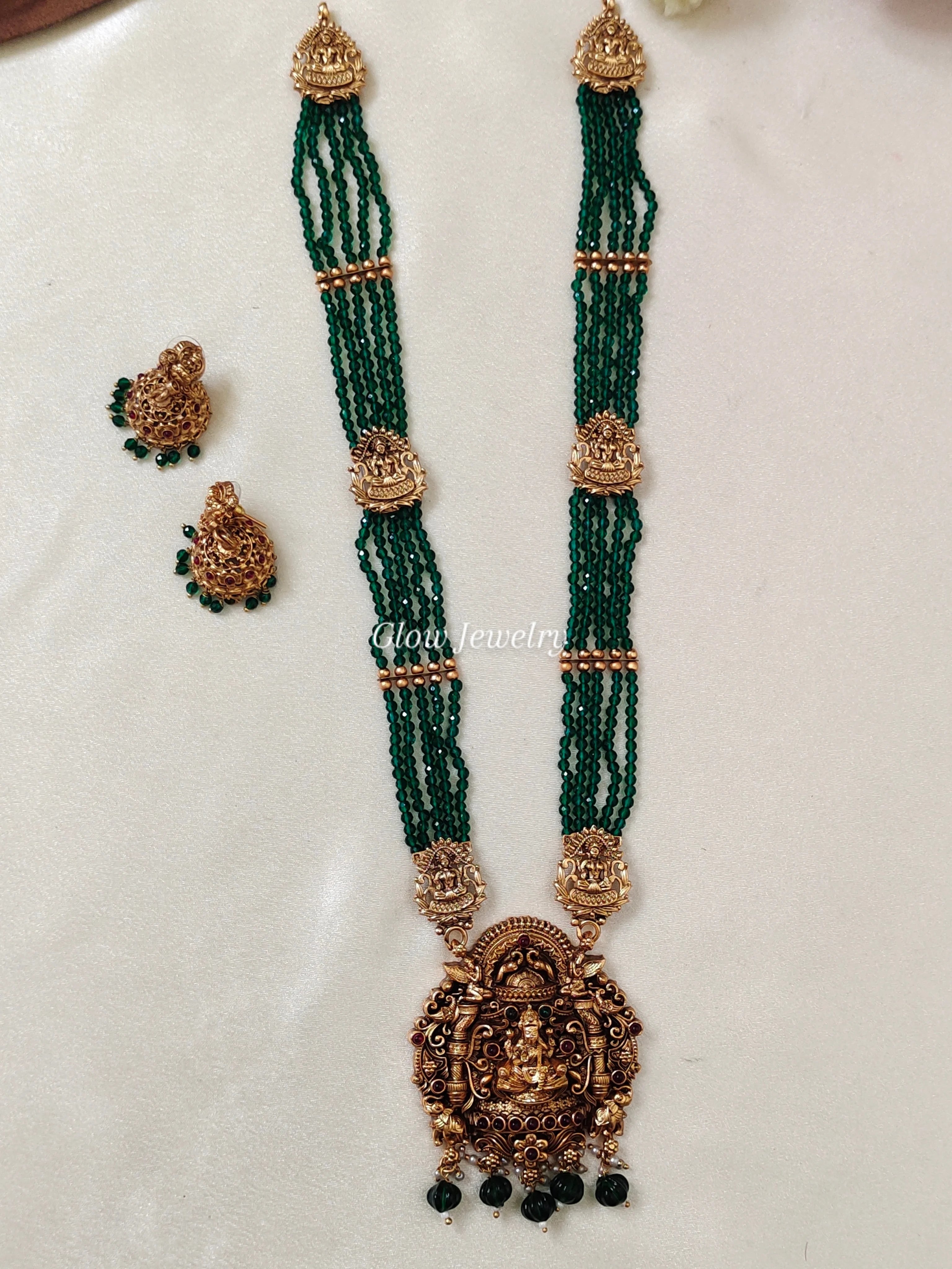 Premium Quality Greeen Beads Lakshmi Haram