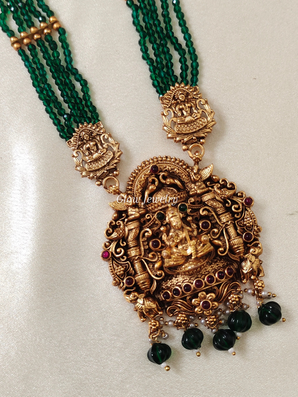 Premium Quality Greeen Beads Lakshmi Haram