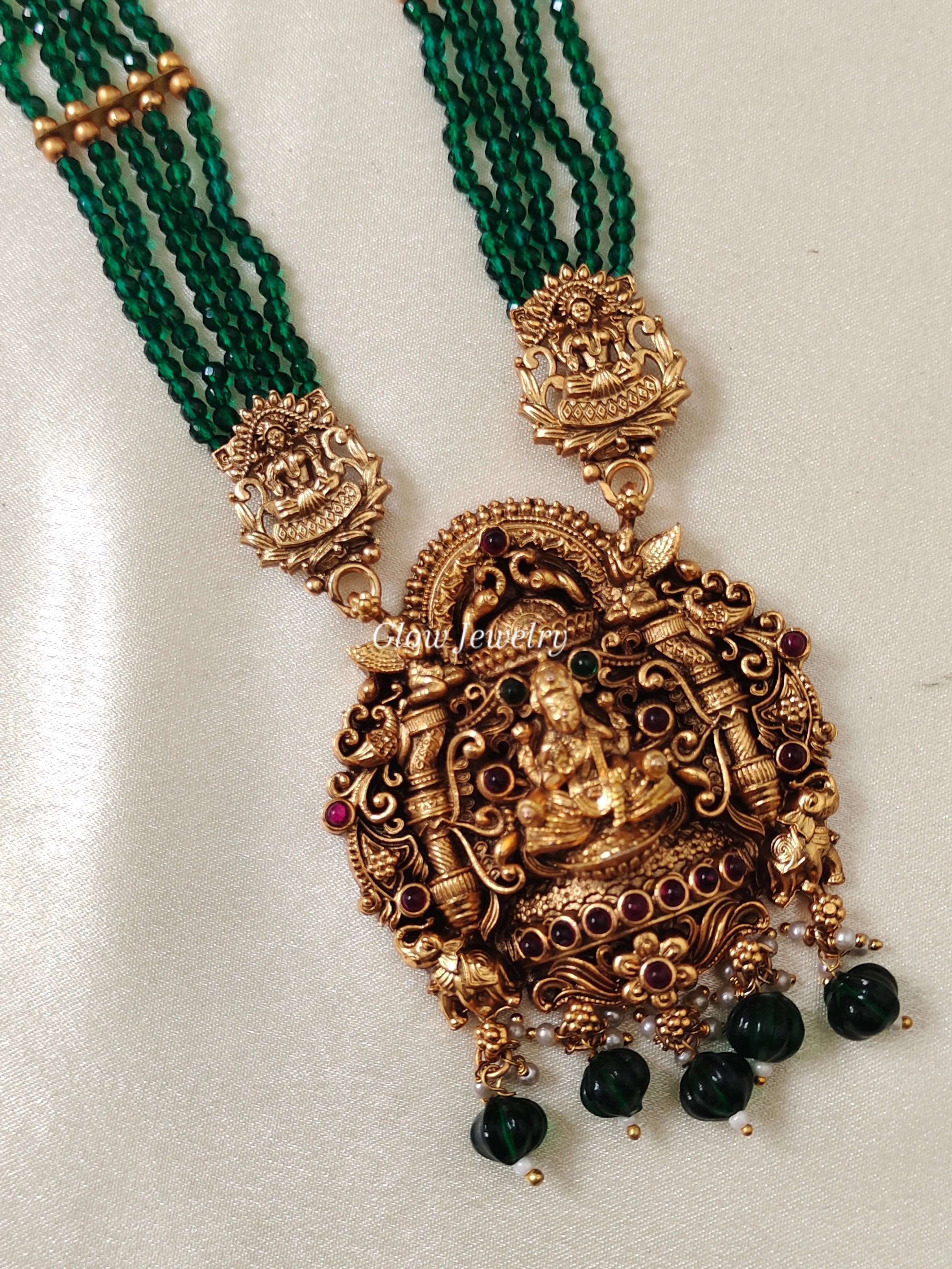 Premium Quality Greeen Beads Lakshmi Haram