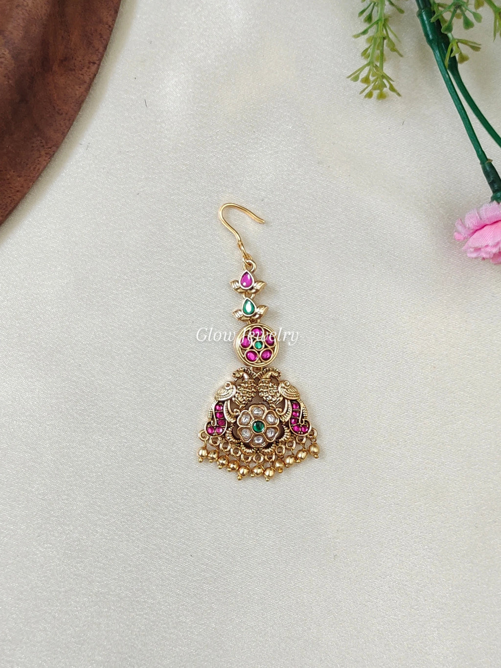 Premium Quality Peacock Kemp Stone Maang Tikka
