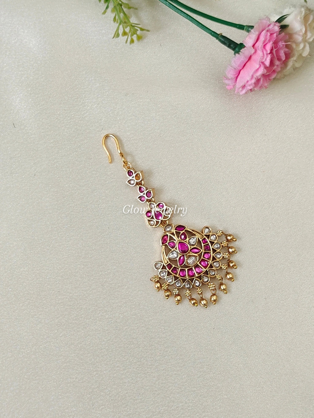 Premium Quality Floral Kemp Stone Maang Tikka
