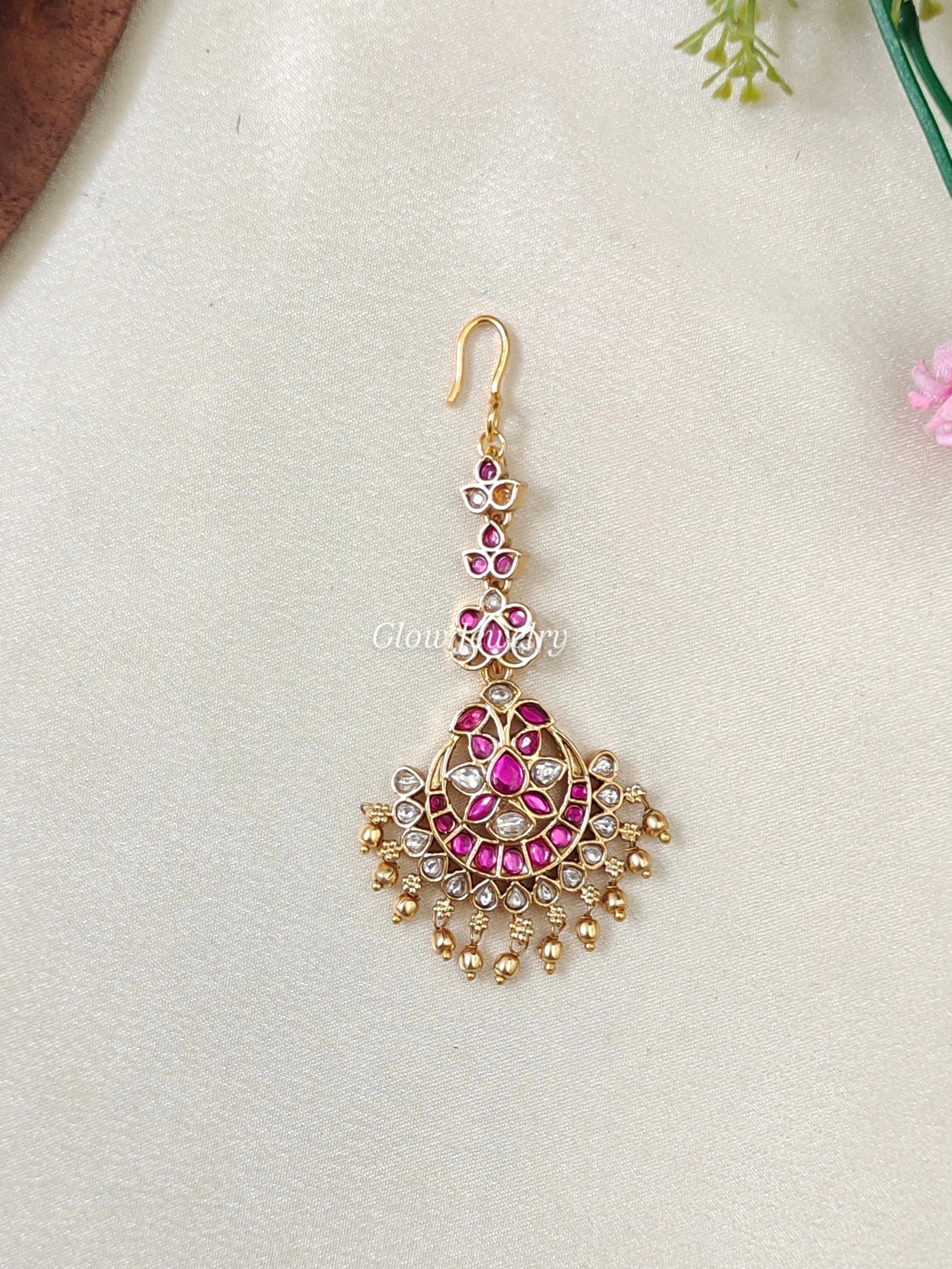 Premium Quality Floral Kemp Stone Maang Tikka