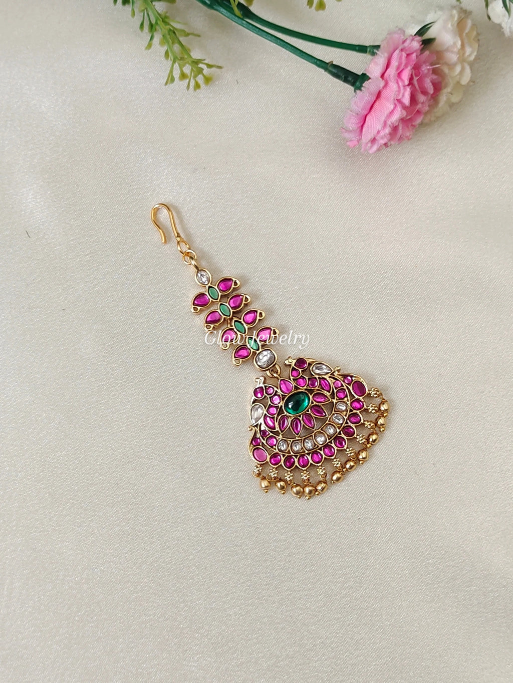 Premium Quality Peacock Kemp Stone Maang Tikka